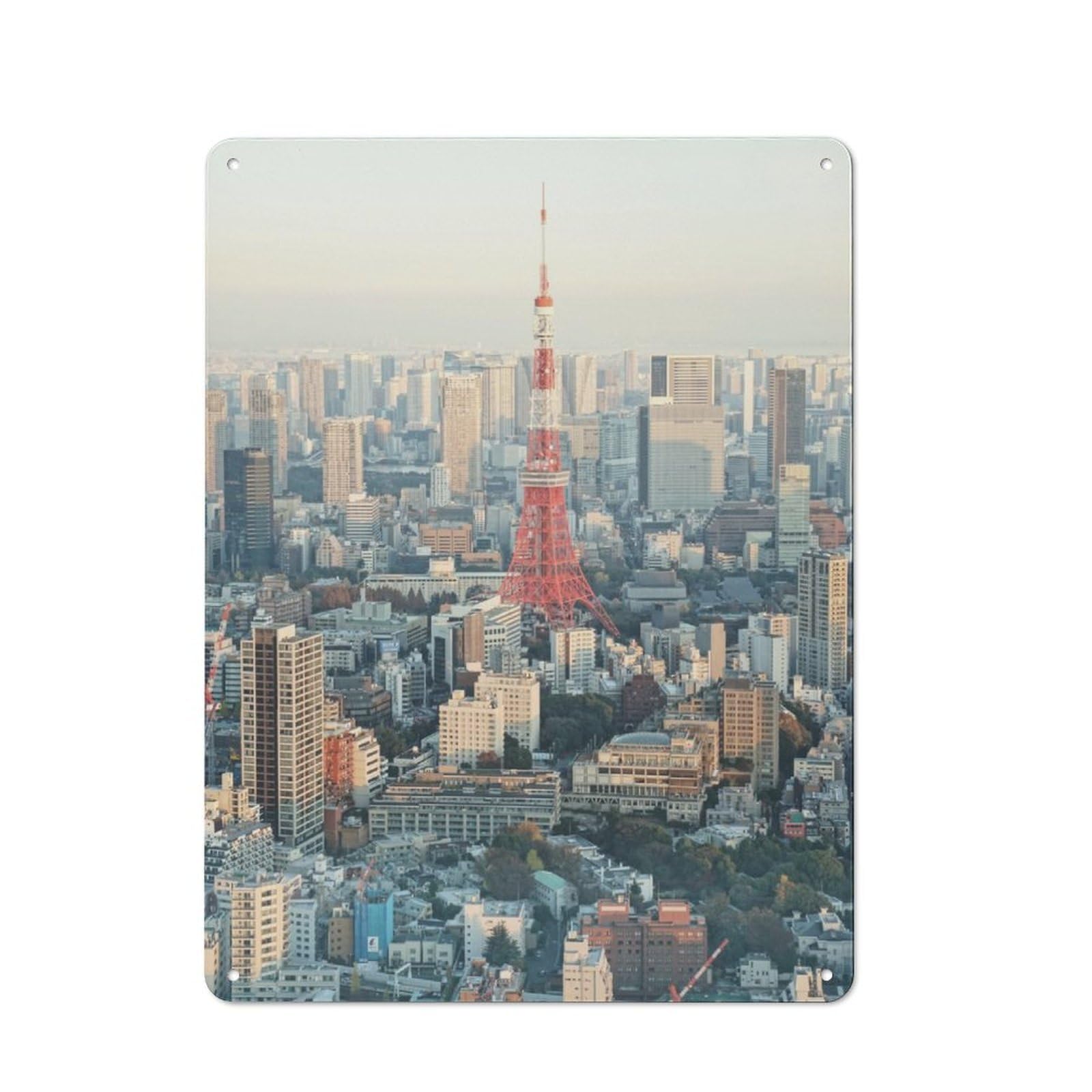 Junmoney Tokyo Tower Skyline 40X30cm Retro Metal Sign With For Man Cave Or Games Room, Tin Sign Wall Decor For Games Rooms And Man Caves