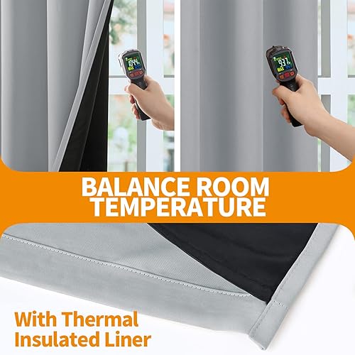 Miniatura 3 de YoungsTex Cortinas 100% opacas con aislamiento térmico de 84 pulgadas de largo para sala de estar, cortinas opacas de doble capa con ojales, ahorro