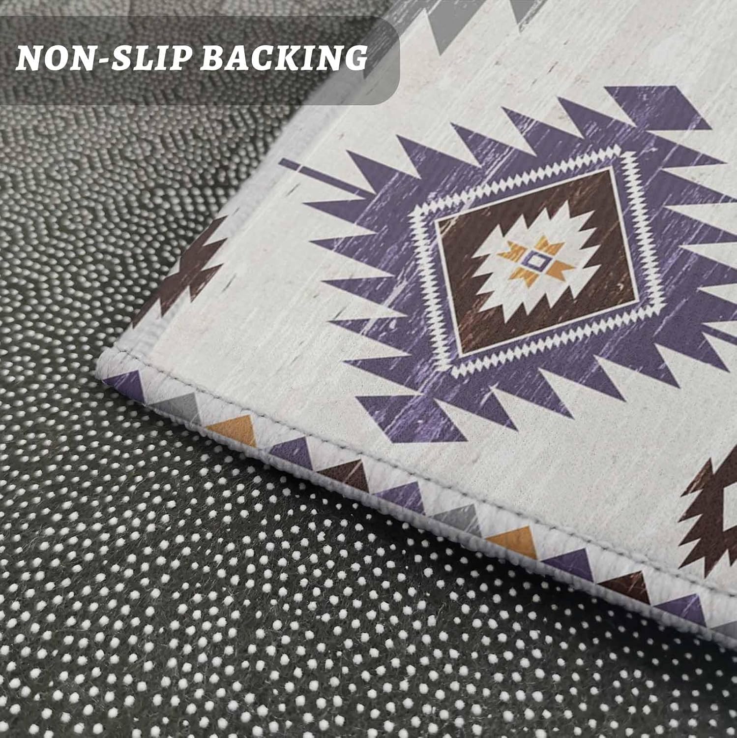 Kitchen Rugs and Mats 2 Pieces Purple Boho Aztec Non Slip Anti Fatigue Floor Mats Southwest Tribal Style Area Rugs Carpet Comfort Soft Absorb Cushioned Standing Doormat Runner Rugs