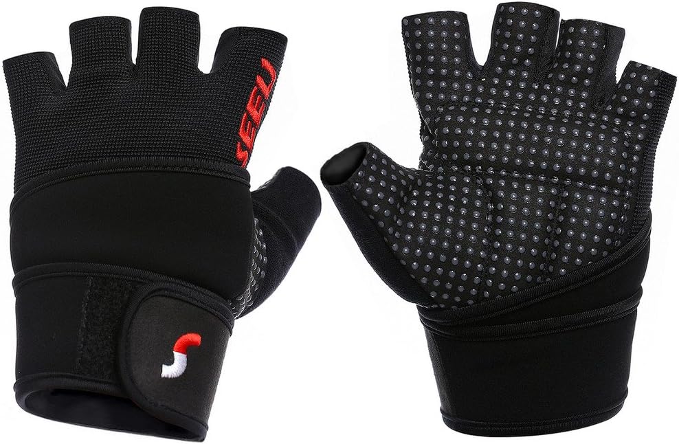 SEEU Women's Men's Weight Lifting Gloves with 17.5" Wrist Wrap for WOD, Gym Workout, Cross Training, Fitness (1 Pair)
