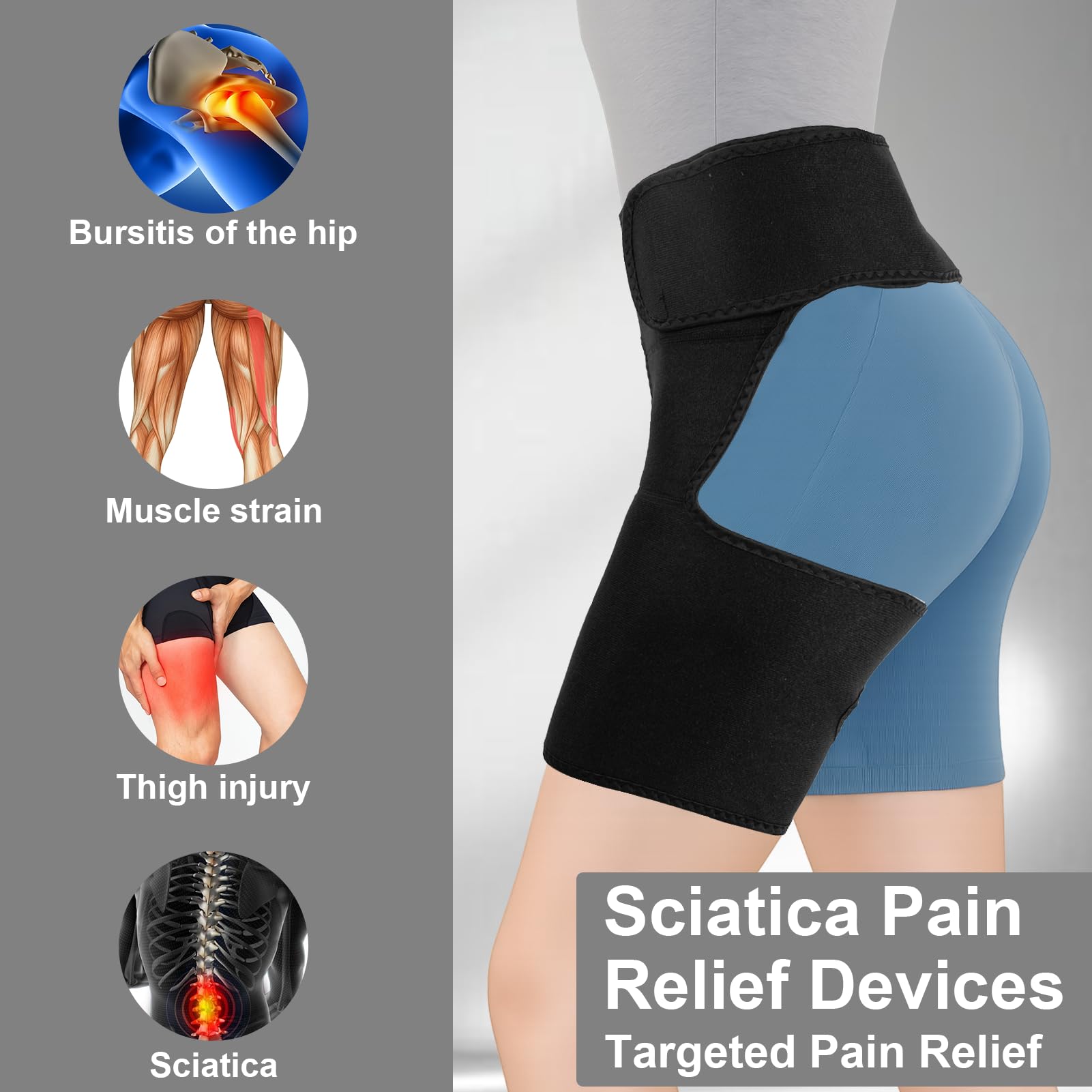 Verstellbare Hüftbandage zur Stützung und Linderung von Hüftschmerzen | Oberschenkel Kompressionsbandage, Hüftorthese für Arthritis, Bursitis, Piriformis und Ischias Schmerzen