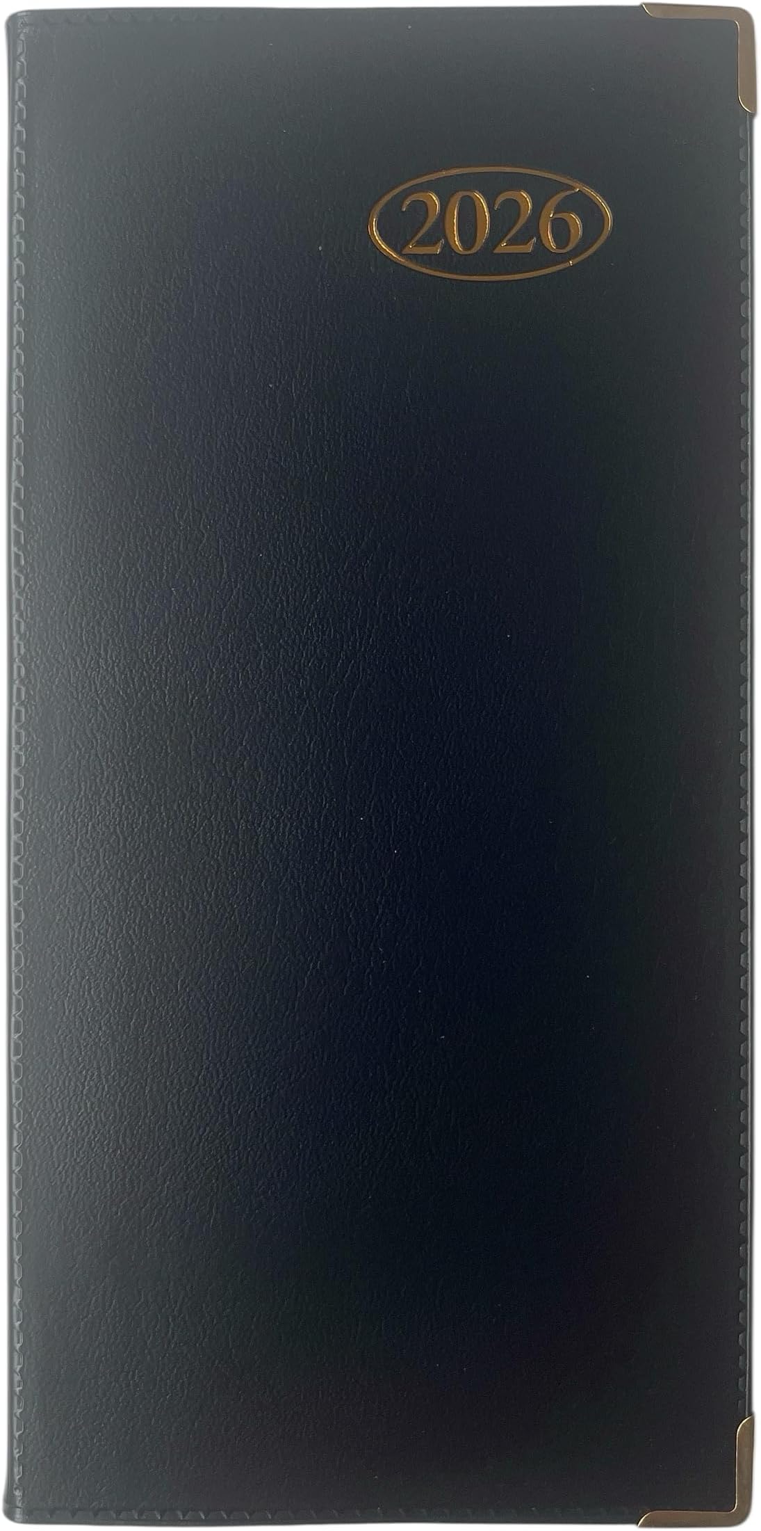 2026 Slim Week To View PVC Leather Effect Diary with Metal Corners - (Black)