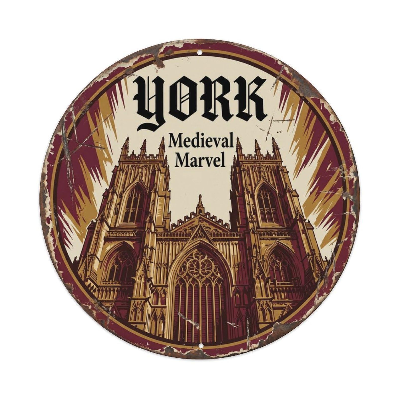 Minster Majestic Chapel Cathedral Metal Tin Sign Plaque Wall Decor for Cafe, Club Bar, Office, Home Garden Round Metal Poster 8x8Inch