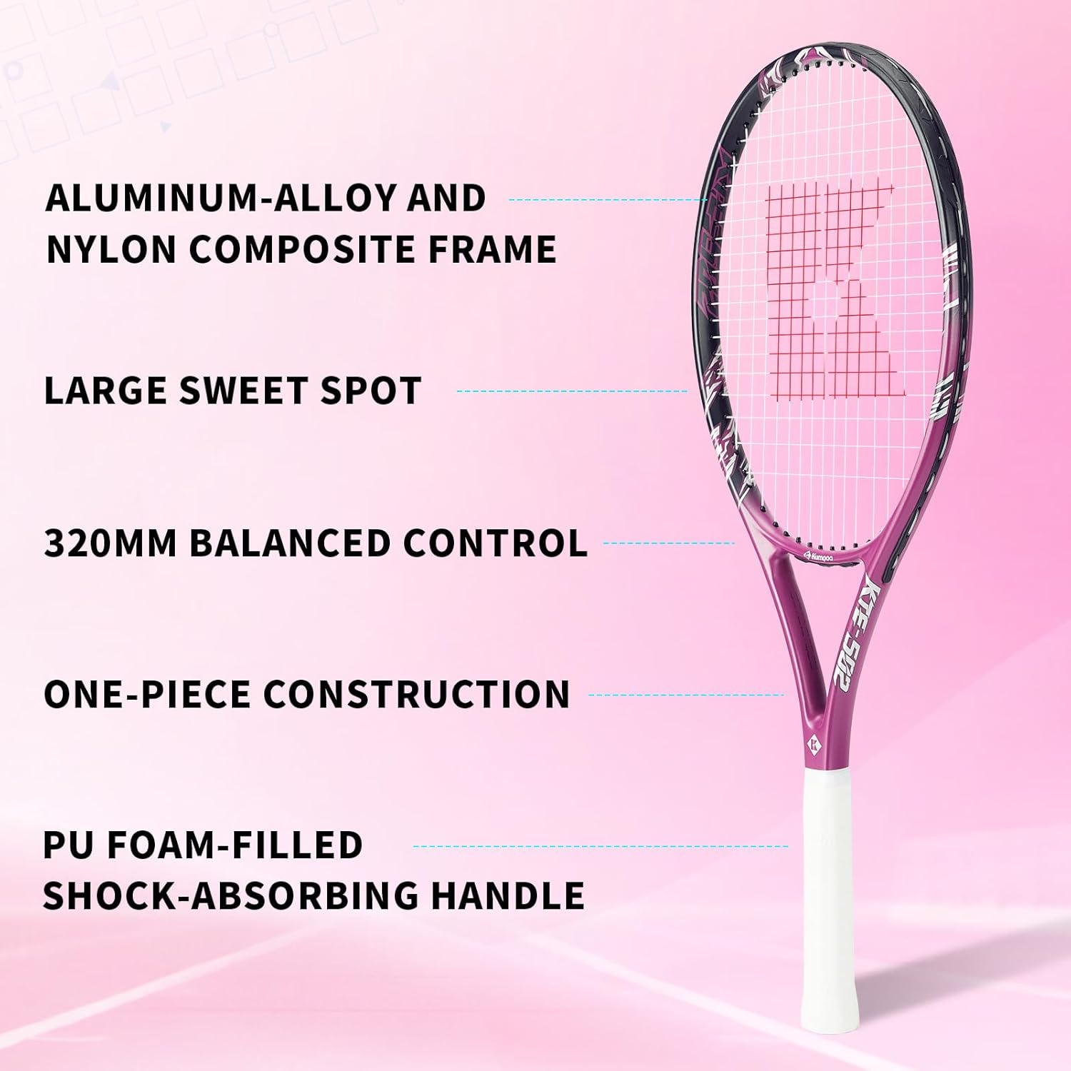 Adult Tennis Racket Pink, Pre-Strung 27 Inch Women Tennis Racket for Beginner, Durable Aluminum Frame, Recreational Tennis Racquet with Overgrips and Bag