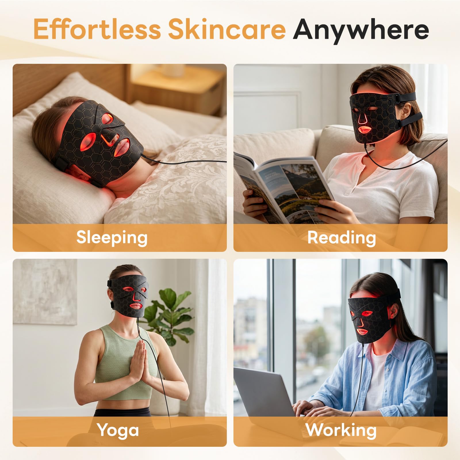 Maschera Terapia LED per Viso, Silicone Morbido, Luminosità Regolabile e Timer, Misura Viaggio