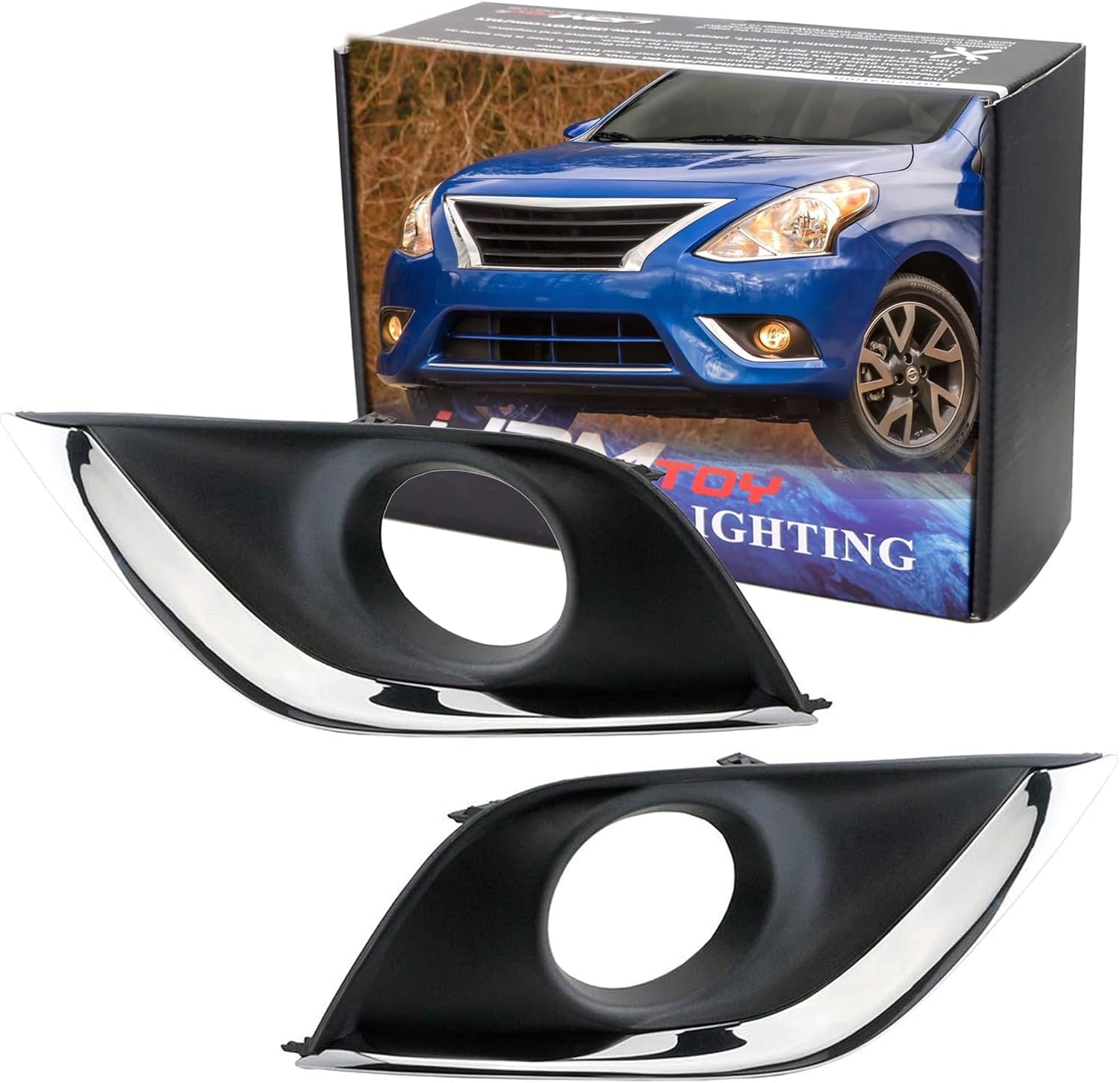 iJDMTOY A Pair LH RH OEM-Spec Fog Lamp Bezel Garnish Covers w/Chrome Trim Compatible With 2015-2019 Nissan Versa Sedan 4-Door