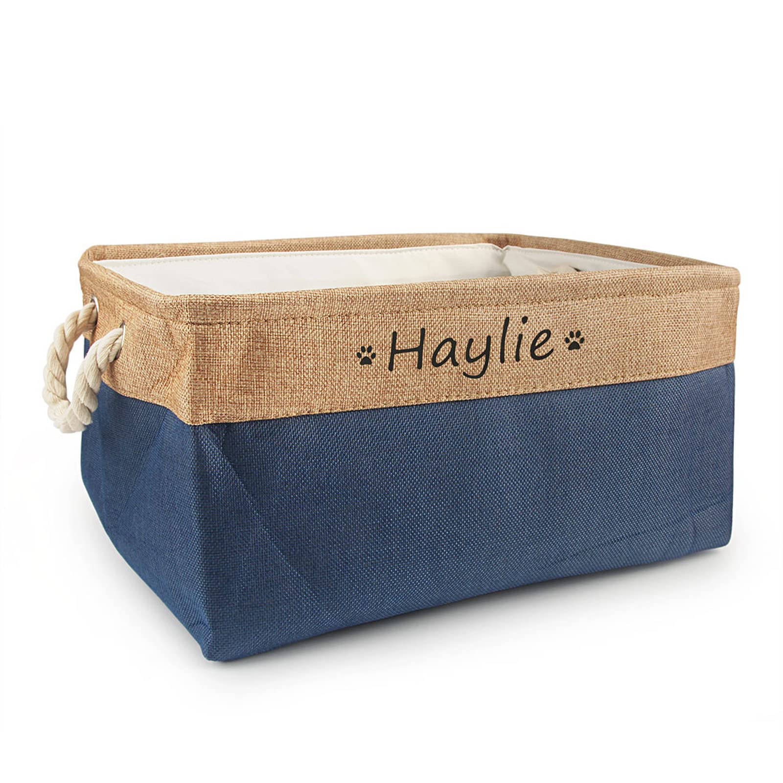 CZD Dog Toy Box Personalised Name,Personalised Dog Toy Box,Dog Storage Box,Dog Stuff,Dog Baskets,Dog Food Storage Bin,Dog Toy Box Storage,Dog Toy Basket (L 41X32X21cm,navy blue)
