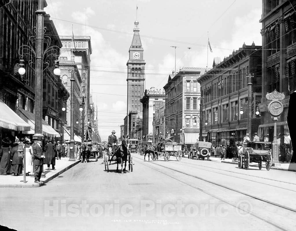 Restored Black & White Photo - Historic Denver, Colorado - The D&F Tower Rising Over 16th Street, c1913-30in x 24in