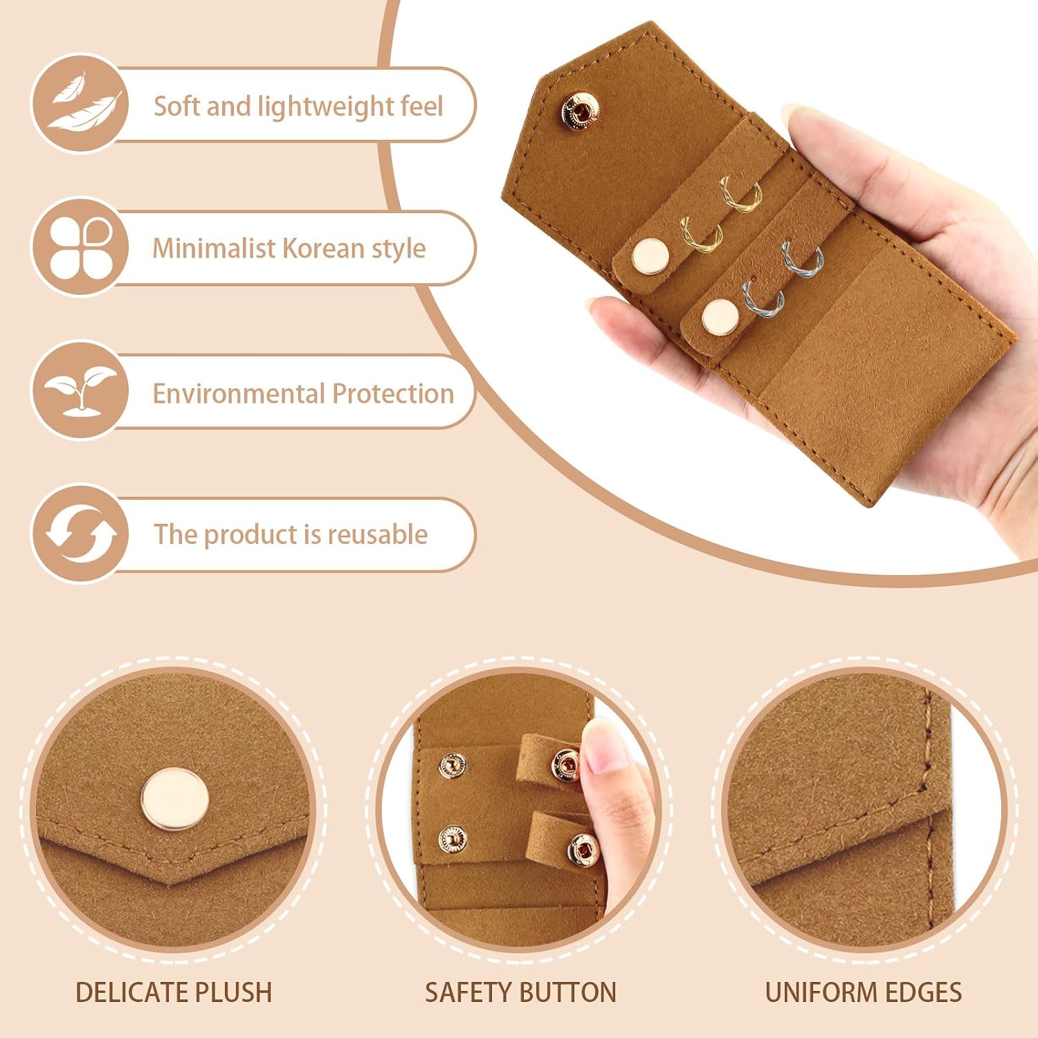 LELE LIFE 5 Pack Mini Travel Jewelry Case Pouch, Small Velvet Bag Traveling Jewelry Roll Storage Organizer with Snap Button for Women Ring Earring Ear Stud Necklace Gift Bags