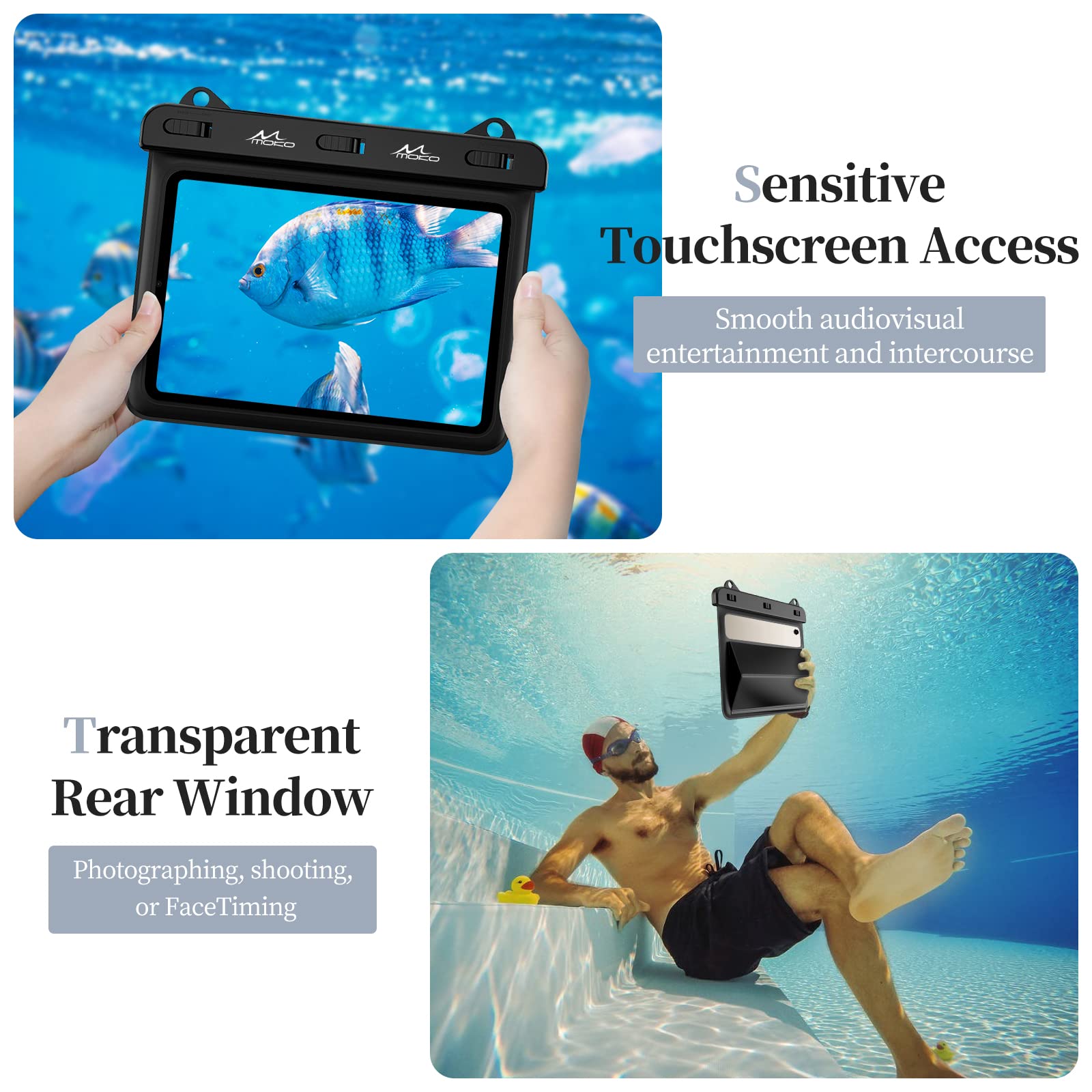 Funda impermeable para tablet compatible con Fire HD 8/Fire 7, iPad Mini 6/5/4/3, Galaxy Tab Pro 8.4, Tab S2/Tab E/Tab A 8.0 8.4 hasta 8.5, bolsa seca con soporte para baño, cocina, color negro 5