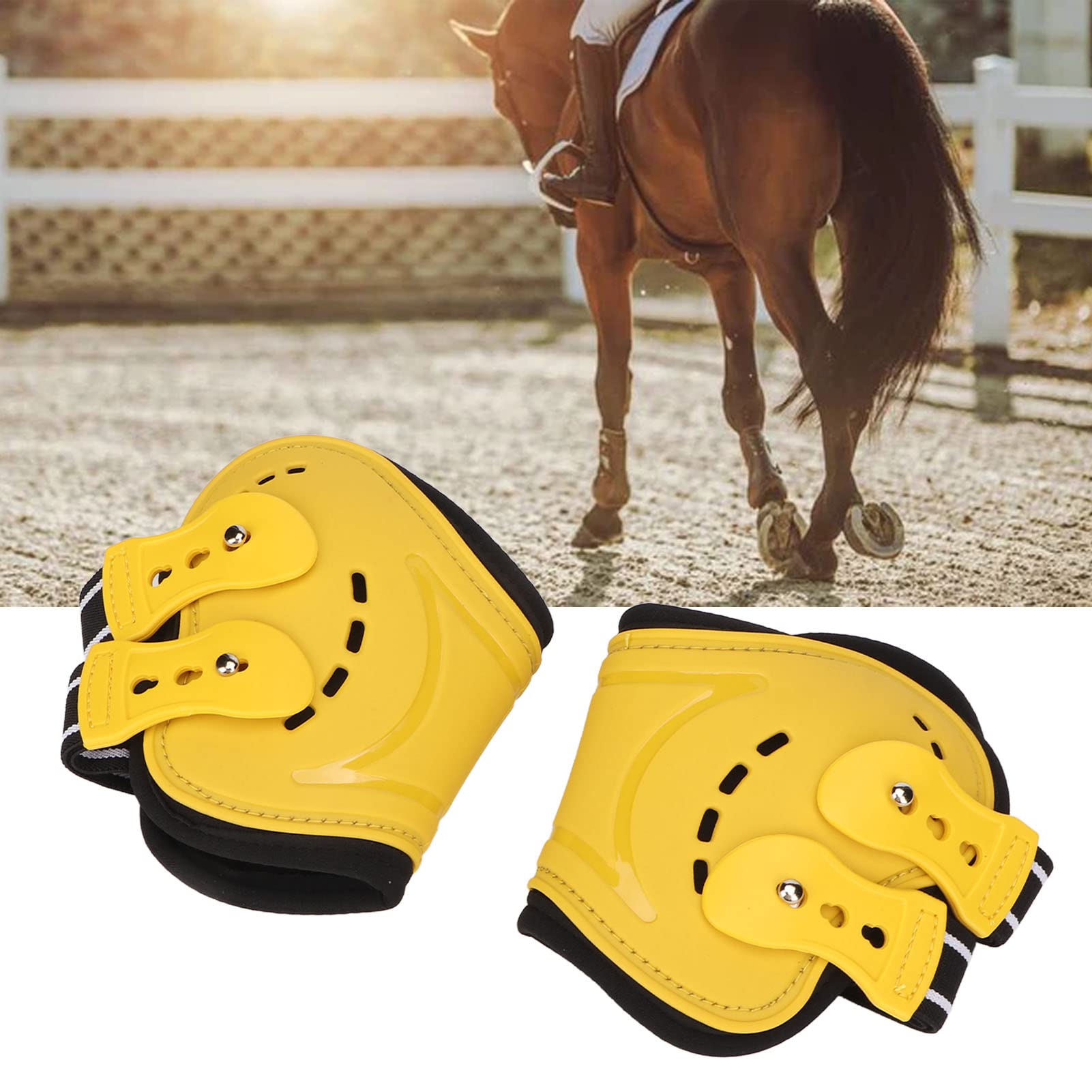 Qukaim Equipo de protección para caballos, botas para caballo, ligeras, antideslizantes, transpirables, equipo de protección para patas traseras, color amarillo, talla L