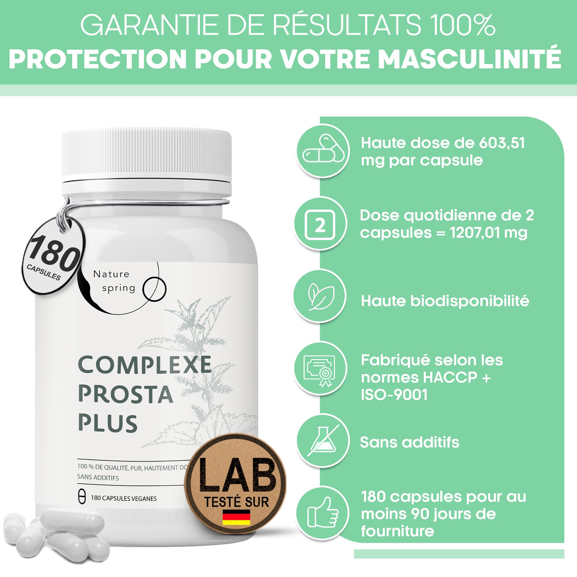 Prosta Plus Complexe – 180 gélules de prostate hautement dosées – Formule unique à base de graines de citrouille, d'extrait de palmier nain, de racine d'ortie avec zinc, vitamine E et sélénium
