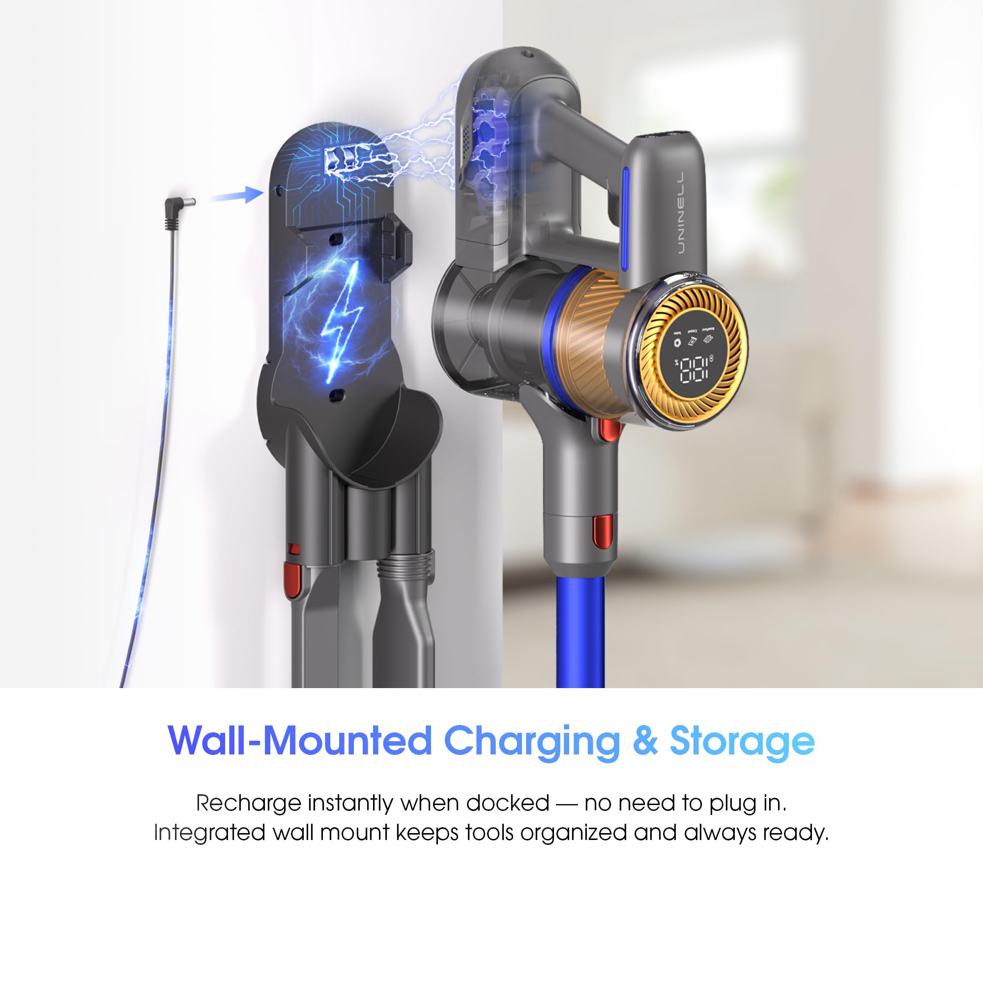 UNINELL HOME Cordless Vacuum Cleaner, 45,000Pa/450W Stick Vacuum Cleaners for Home, 60 Mins Runtime, Self-Standing, Detachable Battery, Anti-Tangle Brush, Lightweight Wireless Vacuum for Pet Hair - image 8