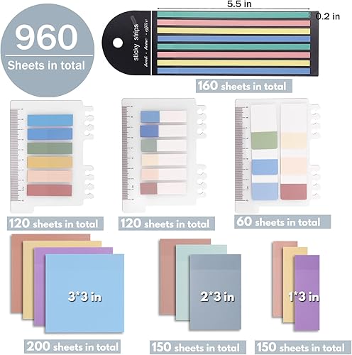 Miniatura 2 de Morandi - Juego de 960 hojas adhesivas translúcidas, 3 x 3 pulgadas2.7 x 3.8 pulgadas, notas adhesivas transparentes, pestañas de índice escribibles