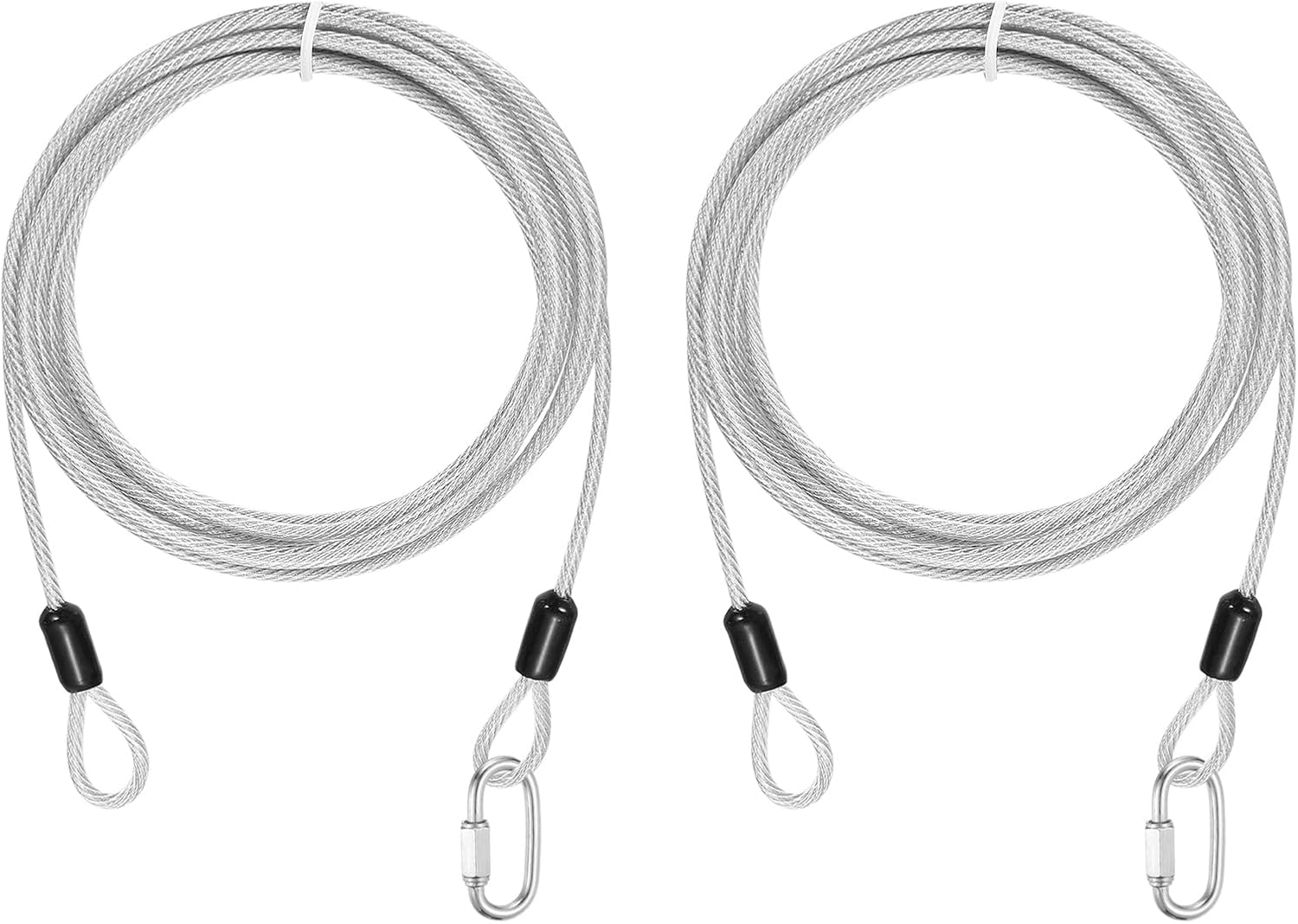 PATIKIL Security Cable Lock (1/8" Dia 9.8ft, Clear)(2 Set) Vinyl Coated 304 Stainless Steel Double Loop Flexible Wire Rope Safety Cable with Quick Links Locking Connectors