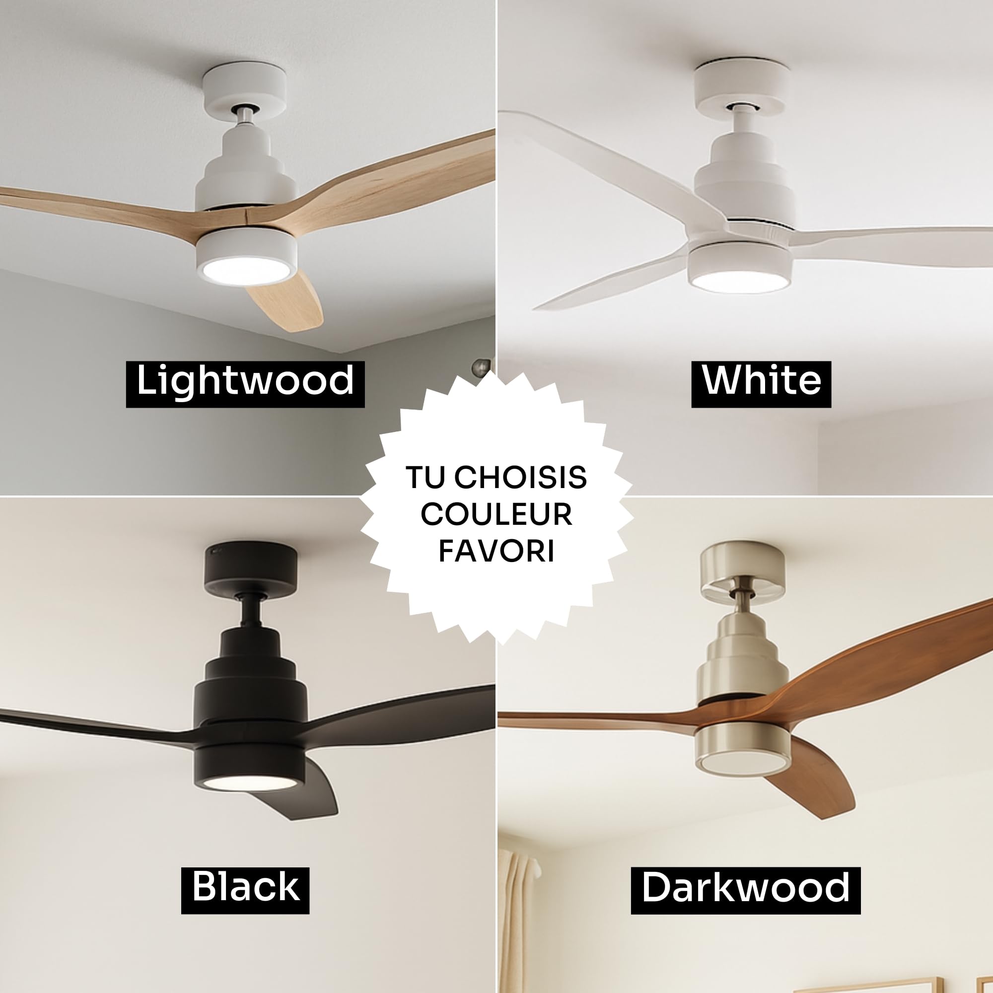 Mellerware - Ventilateur de plafond avec télécommande Brizy! Bright 45W | Lampe puissante | Ultra silencieux | 3 lames | Diamètre 132cm | 6 vitesses | Refroidissement + LED intégrée | Bois clair