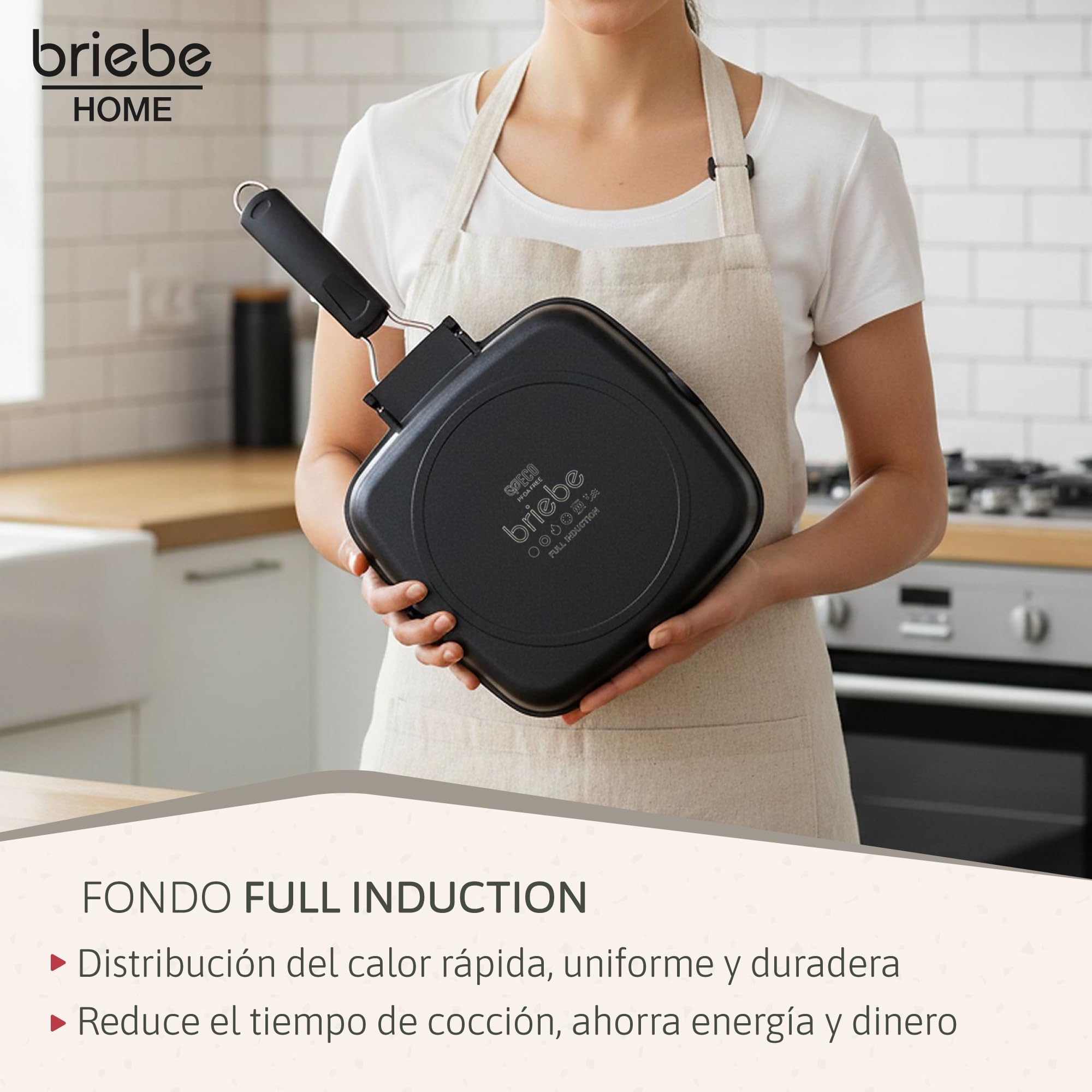 briebe Black Titanium Grill Asador Rayas, Inducción, Antiadherente Titanio, Sartén Plancha 28x28cm Aluminio Fundido sin PFOA, Mango Plegable, Apto Vitrocerámica, Gas