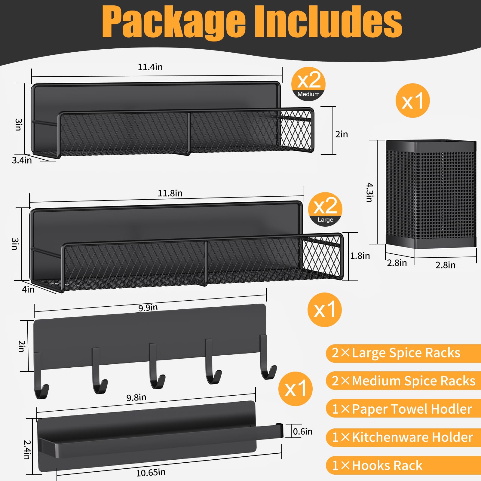 DTUQYX Magnetic Spice Rack for Refrigerator 7 Pack Black, Moveable Organizer with Hook Rack, Paper Towel Holder - Image 2