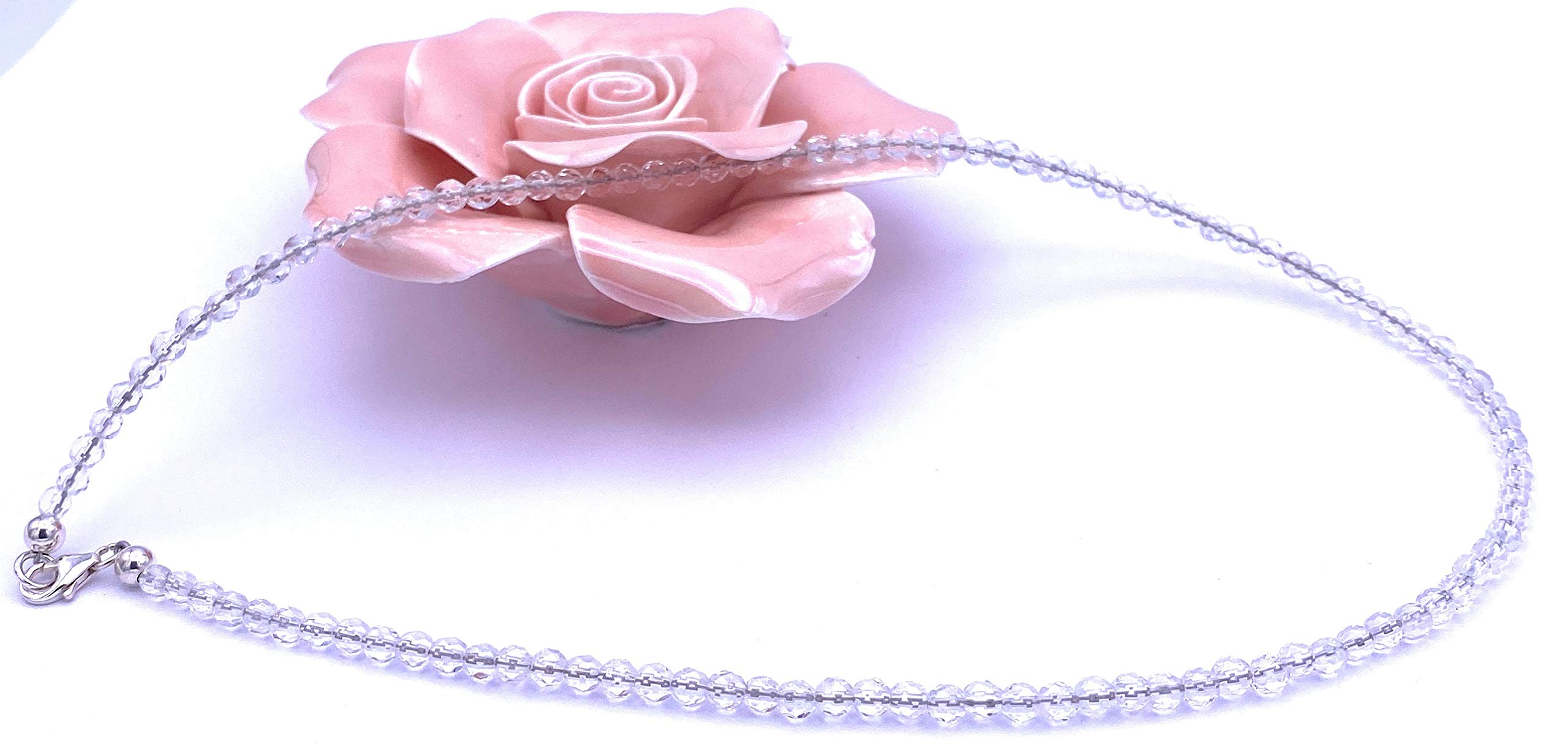 Bergkristall Halskette Kugeln facettiert Größe 4 mm Verschluss 925er Sterling-Silber