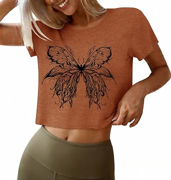TAKEYAL Crop Tees for Women Graphic Short Sleeve Crop Tops Summer Trendy Loose Fit Y2K T-Shirts