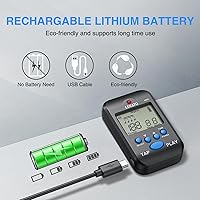 Vista 3 de LEKATO Metrónomo digital, mini metrónomo electrónico LCD recargable, voz humana, clip, 10 sonidos de ritmo, volumen ajustable, metrónomo M65 Negro
