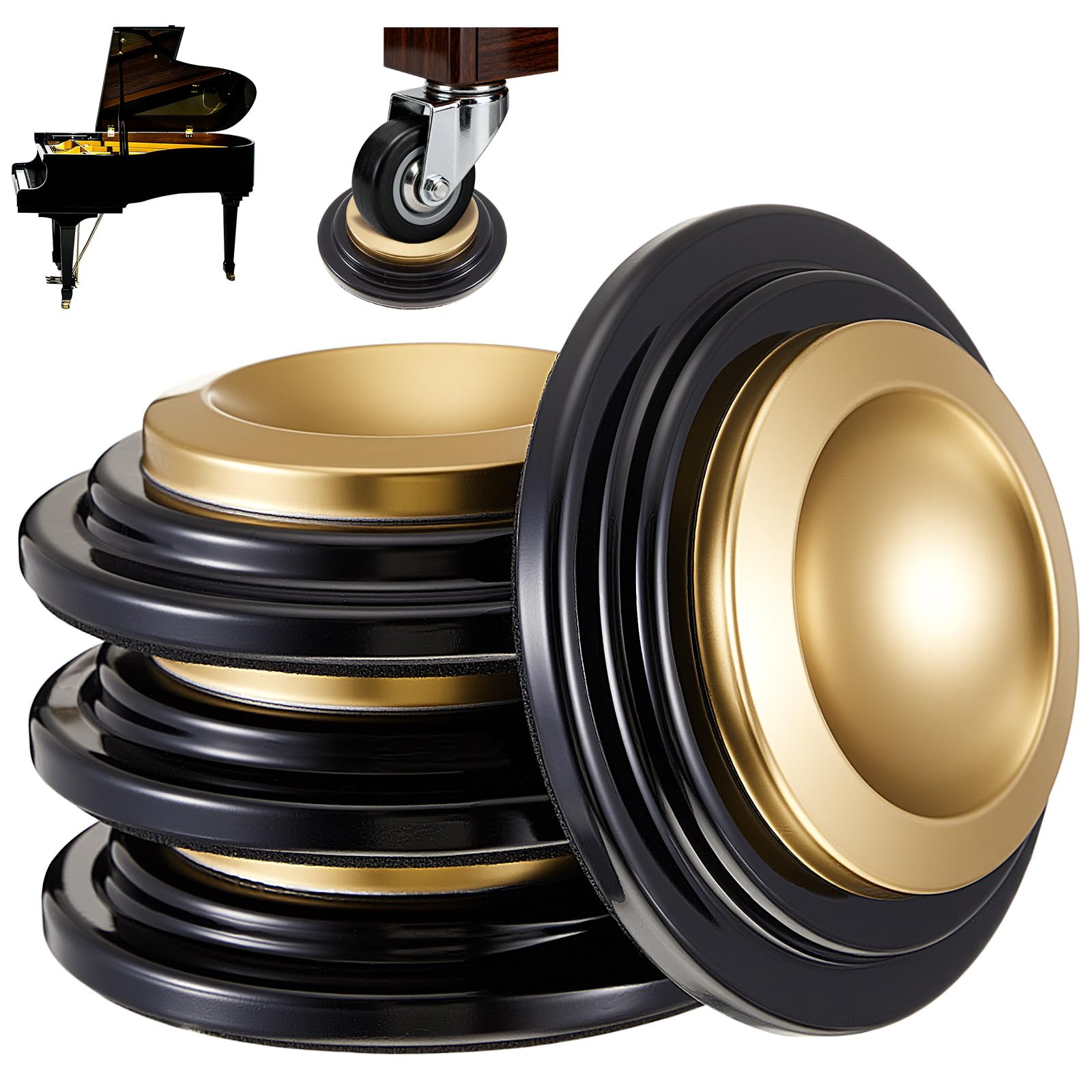 4 Pcs Piano Caster Cups, Double Layer, Metal Rubber