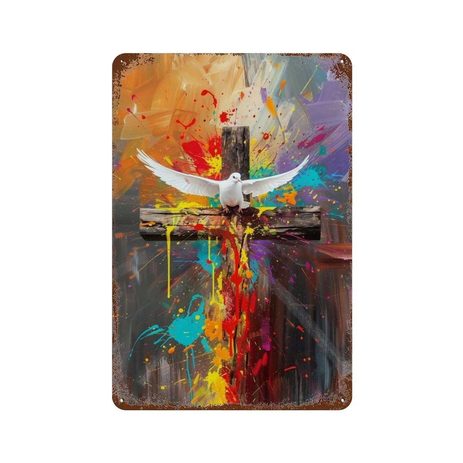 WUJHGRSG Brushstroke Rainbow Peace Emblem 03 Wall Art Retro Iron Vintage Metal Tin Sign Poster Modern Decor for Home Cofffee Club Bar Shop Style 30x20cm