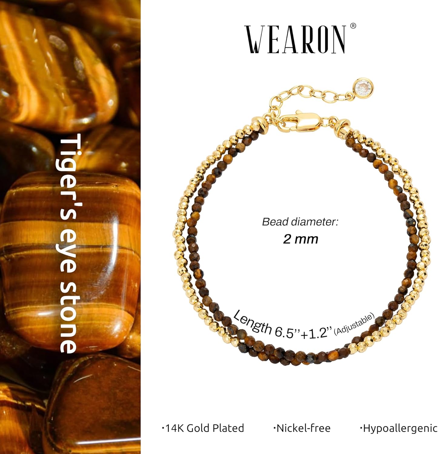 WEARON Gold Beaded Turquoise Bracelets for Women Dainty Stackable Stone Beaded Mixed Layered Link Chain Adjustable 14K Gold Plated Boho Bracelets for Women - Image 4