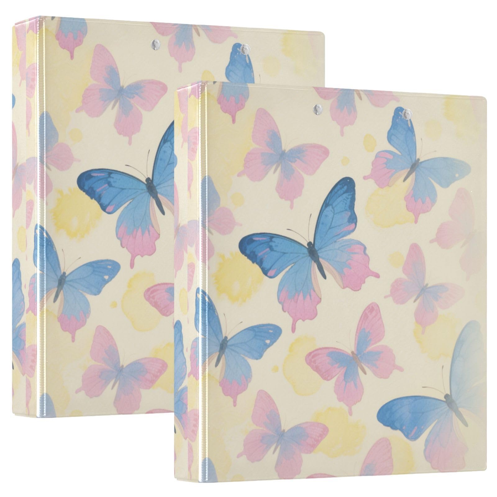 Classeur scolaire 3,8 cm Motif papillon rose et bleu