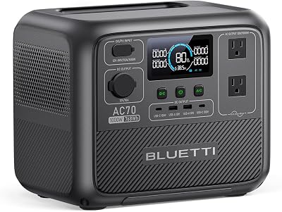 BLUETTI AC70 Portable Power Station, 768Wh Solar Generator w/ 2 1000W AC Outlets (Power Lifting 2000W), 100W Type-C, LiFePO4 Battery Backup for Road Trip, Off-Grid, Power Outage (Solar Panel Optional)