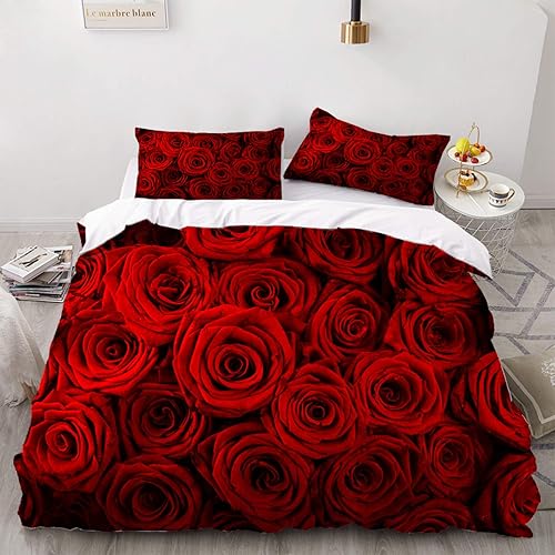 HUIJIE Juego de funda de edredón de 23 piezas, impresión 3D, diseño de rosas rojas, funda de edredón de moda con estampado de flores, popular