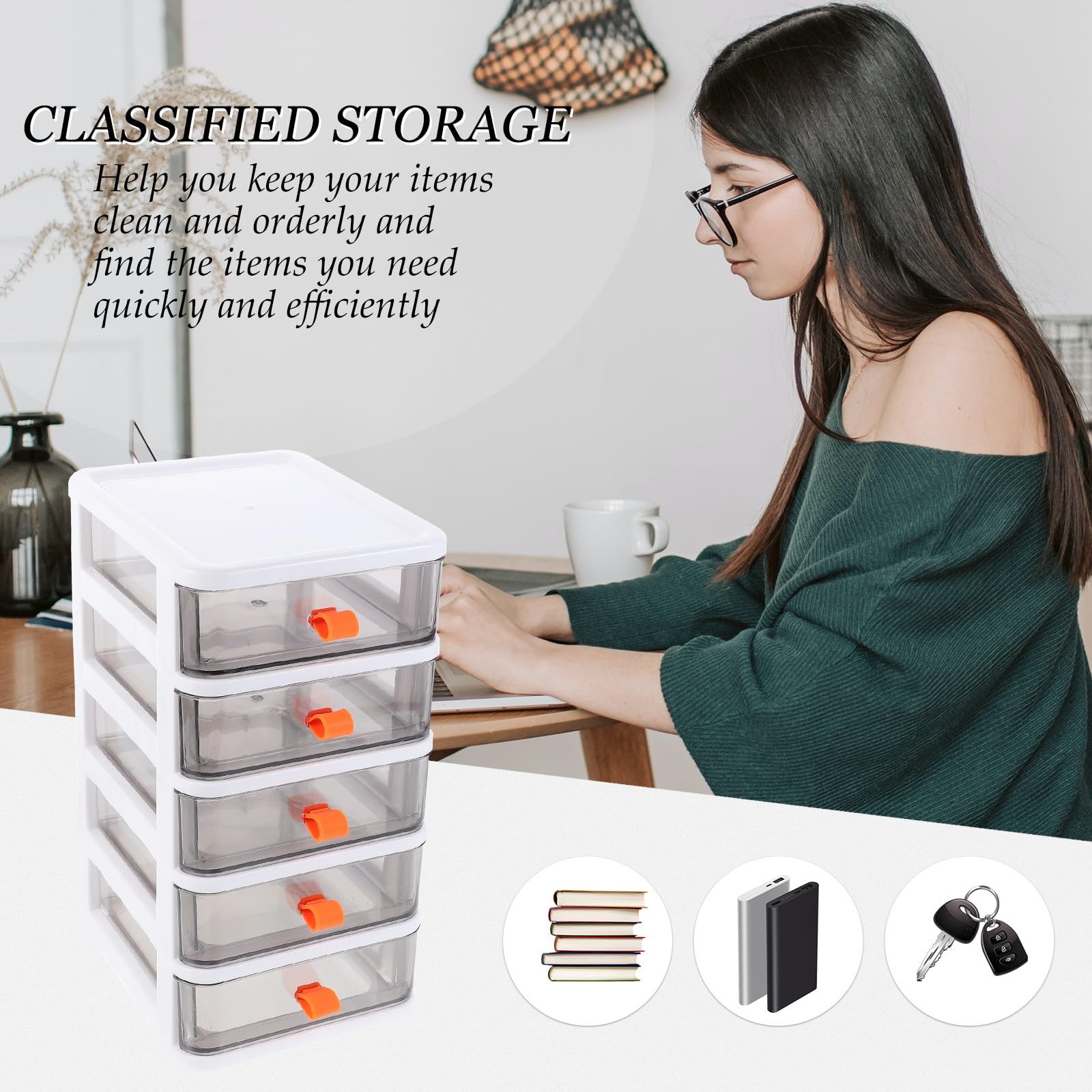 Generic Organizador de Escritorio de 5 Niveles Cajones, Caja de Almacenamiento Transparente de Plástico Pp, Pequeño Organizador Multiusos para Oficina, Dormitorio y Tocador, Cajonera