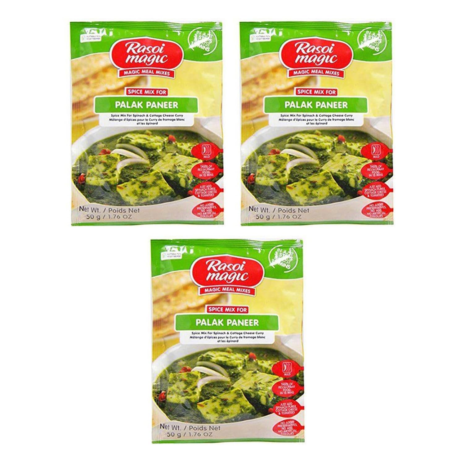 Rasoi Magic Seasoning Spices Masala Powder (45 Gram) - Curry Mix Masala Recipe Casserole Herbs - Aromatic & Enhances Flavor of Meal (Palak Paneer, Pack of 3)