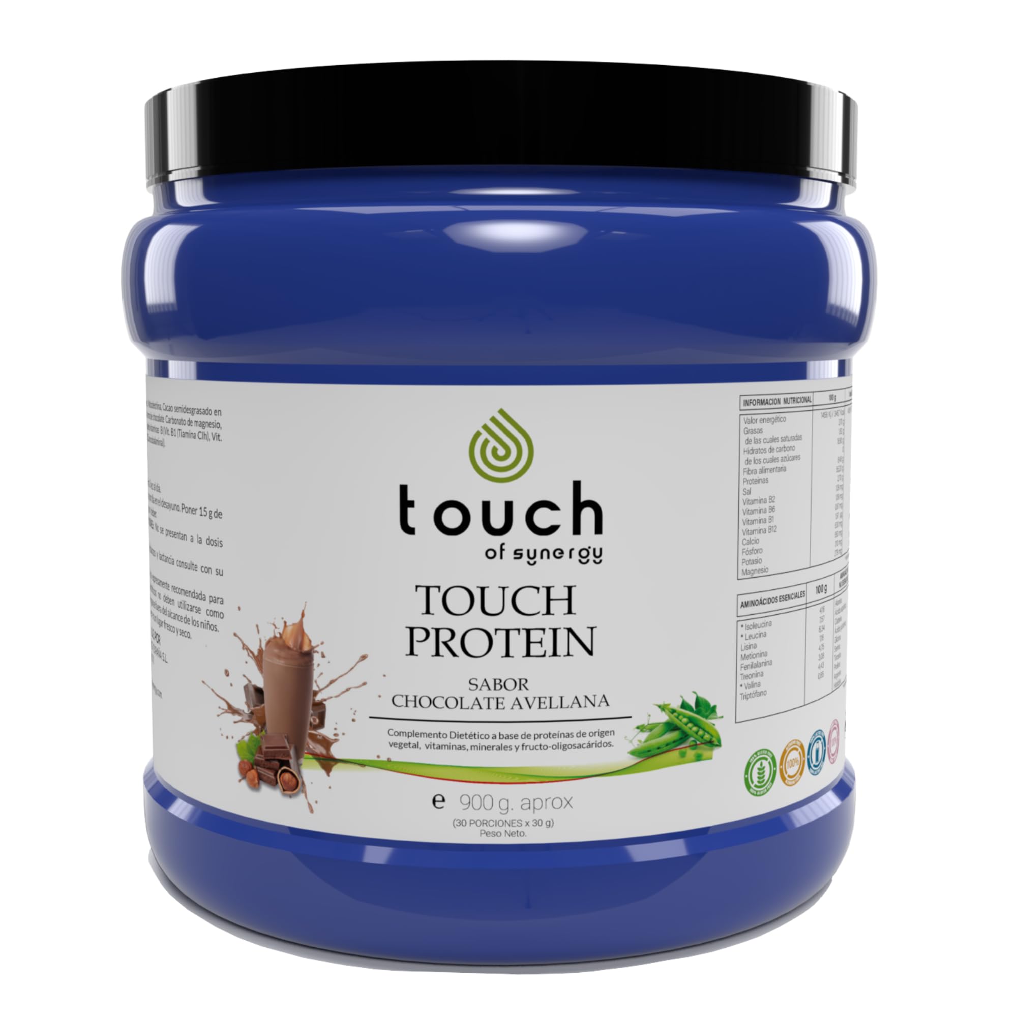 ZENDAFIT - Touch Protein - Proteína Vegana en Polvo - 900g - Sabor chocolate avellana - Aumenta la Masa Muscular, Mejora la Recuperación y Fortalece el Sistema Inmune