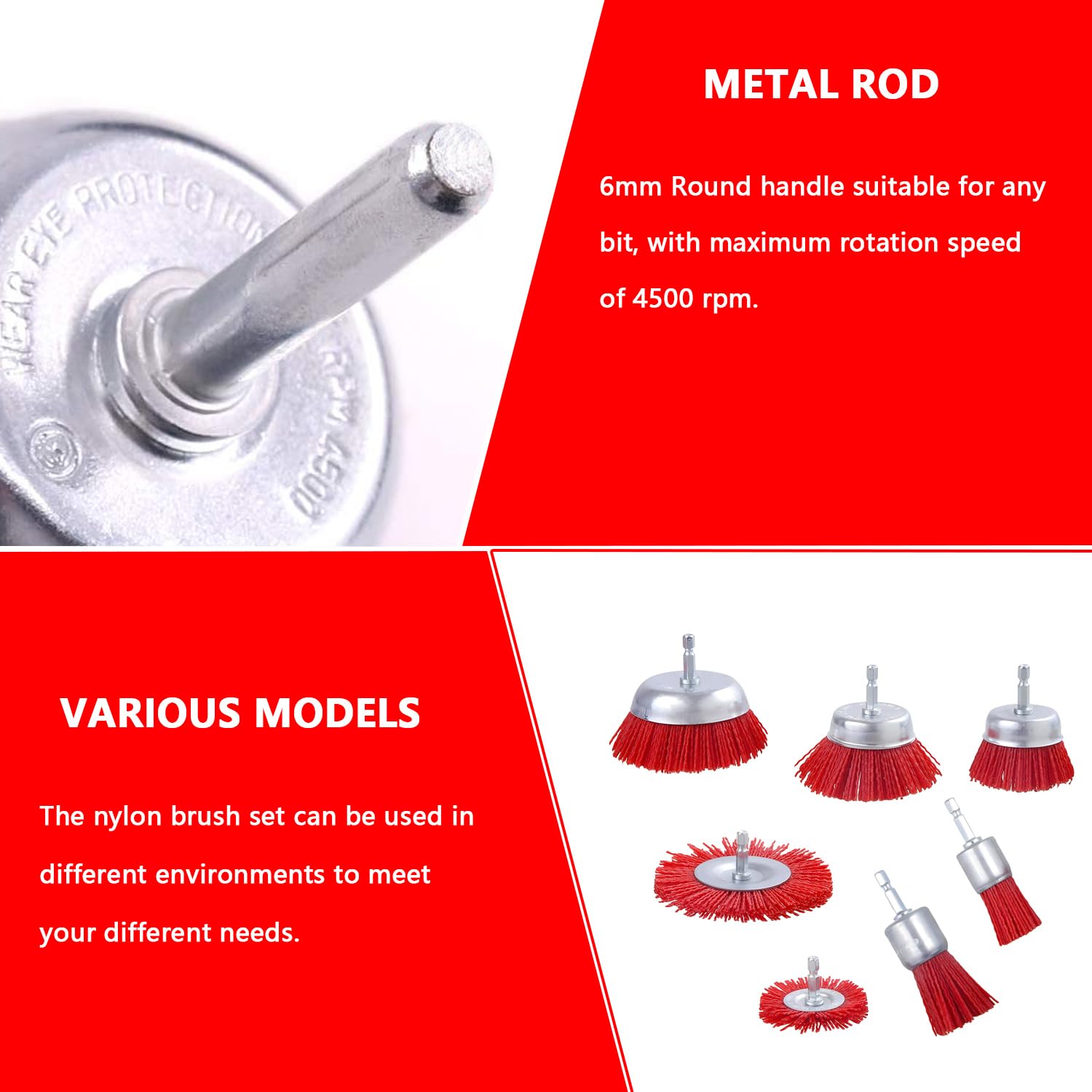 7 Stück Nylonbürste Set mit 1/4 Schaft Nylon Filament Scheibenbürste Topfbürste Pinselbürste Set 7 GrößEn Schleifaufsatz für Bohrmaschine perfekt zum Entfernen von Rost/Korrosion/Farbe