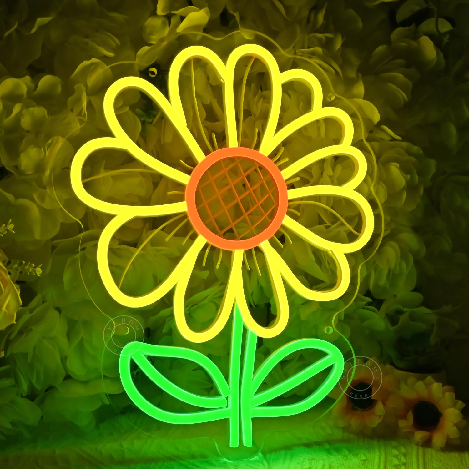 SYLHOME Letrero de luz LED de neón con diseño de girasol, para dormitorio, sala de estar, habitación de niños, aula, decoración de pared, sala de juegos, cumpleaños, Navidad, fiesta, regalos, 13.7 x