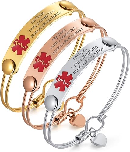 XUANPAI Pulsera de alerta médica para mujeres, pulsera de cuerda trenzada ajustable hecha a mano para hombrespulsera de identificación médica para