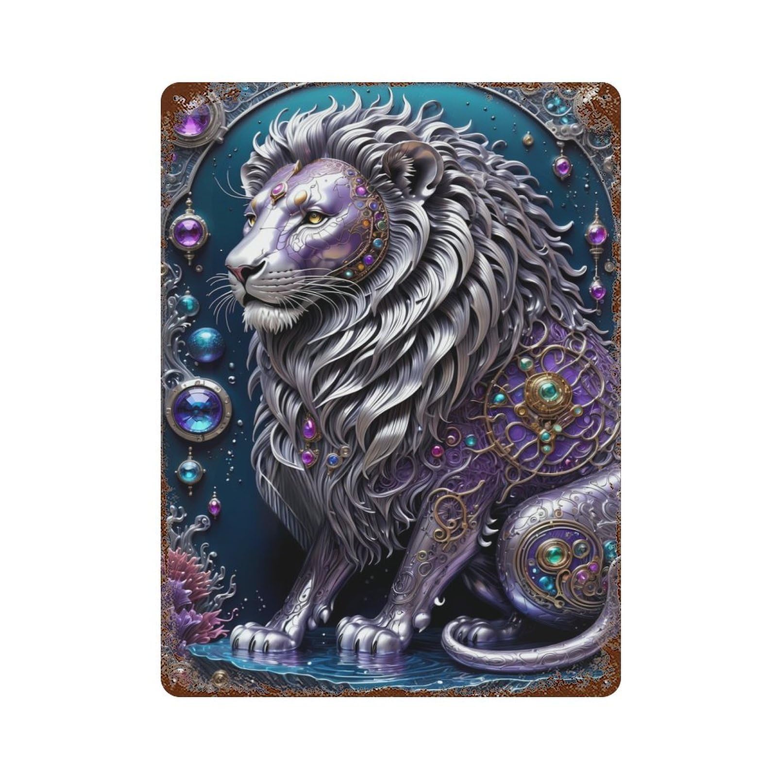 Steampunk Metal Lion Retro Metal Sign 15.7"x11.8", for Pub, Kitchen And Man Cave Decor, Retro Wall Decor