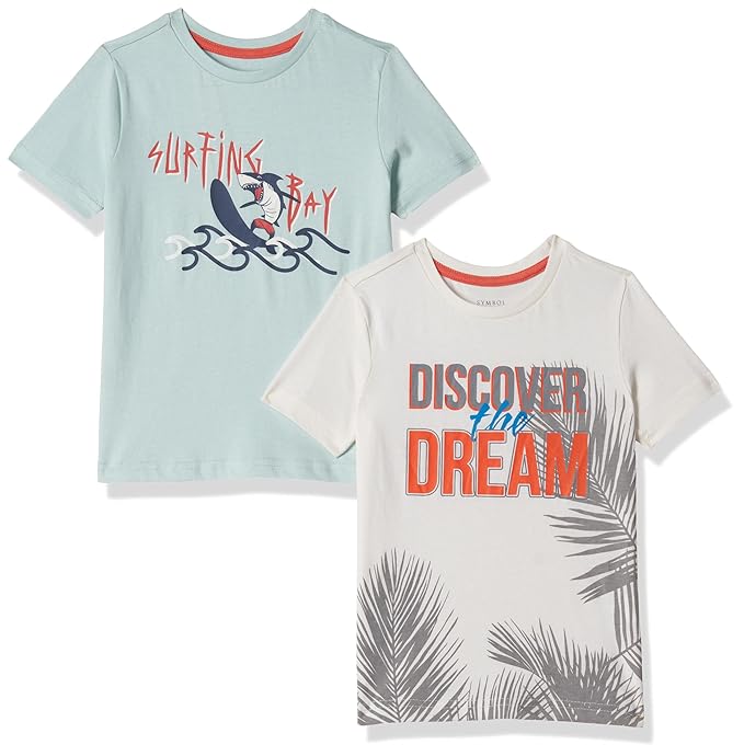 Symbol Boys Boys 100% Cotton Printed Half Sleeves T-Shirt | Age 2-16 Years (Pack of 2)