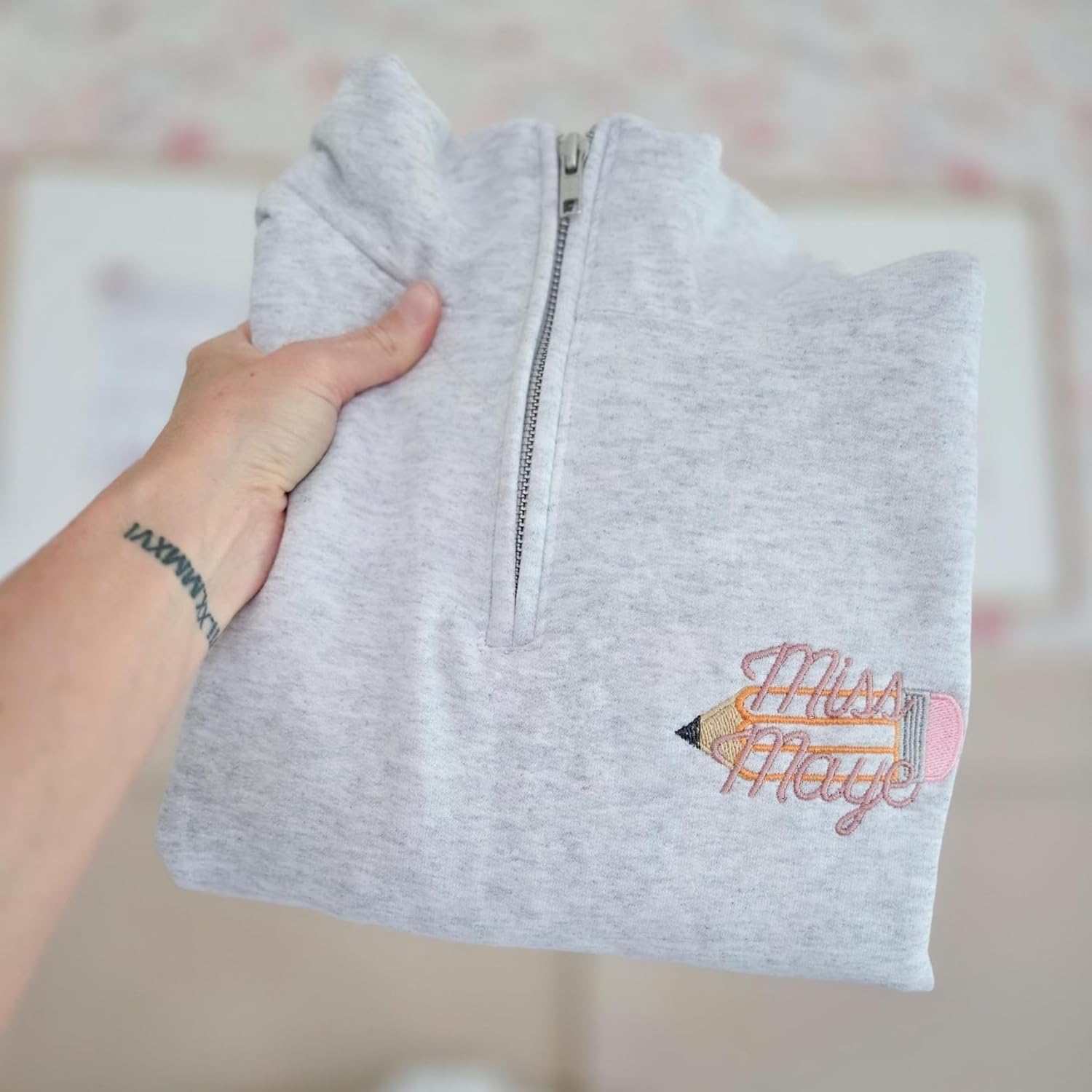 COUPLEHOODIES Custom Teacher Name Embroidered Quarter Zip Sweatshirt – Teacher Gift, Back to School or Teaching Apparel - Image 5