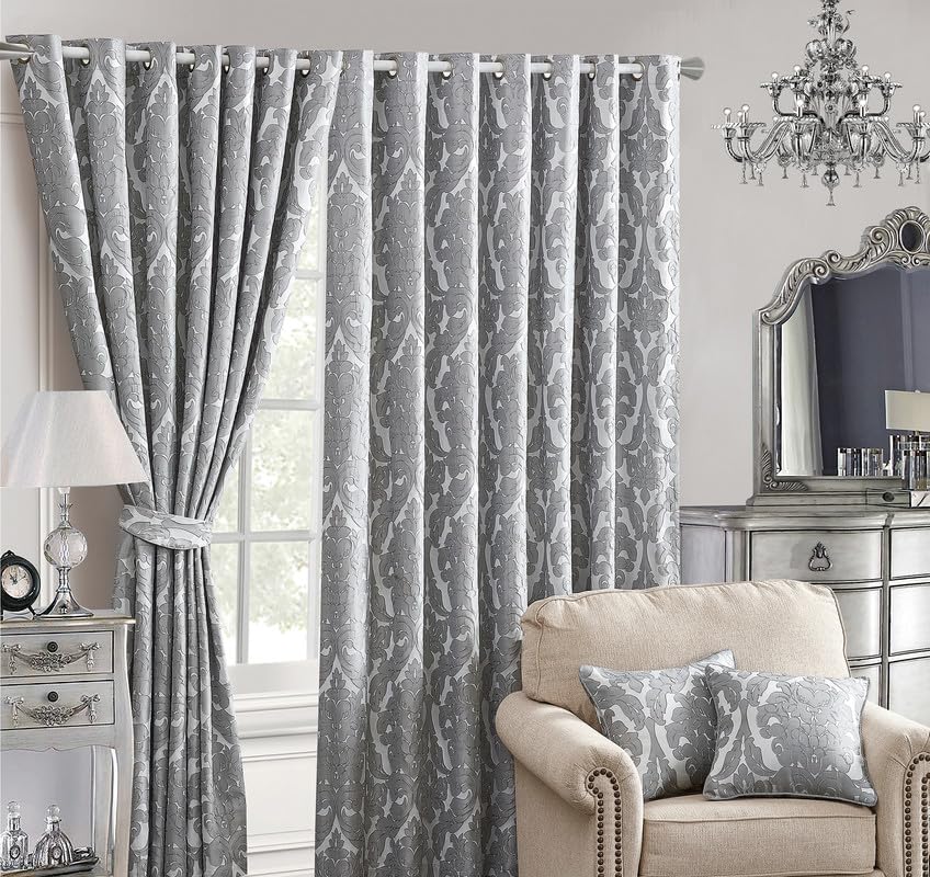 Luxury Eyelet Curtains Pair - Lucy Silver - Thermal Blackout Heavyweight Drapes for Living Room & Bedroom - 46" x 72"(116x183cm)