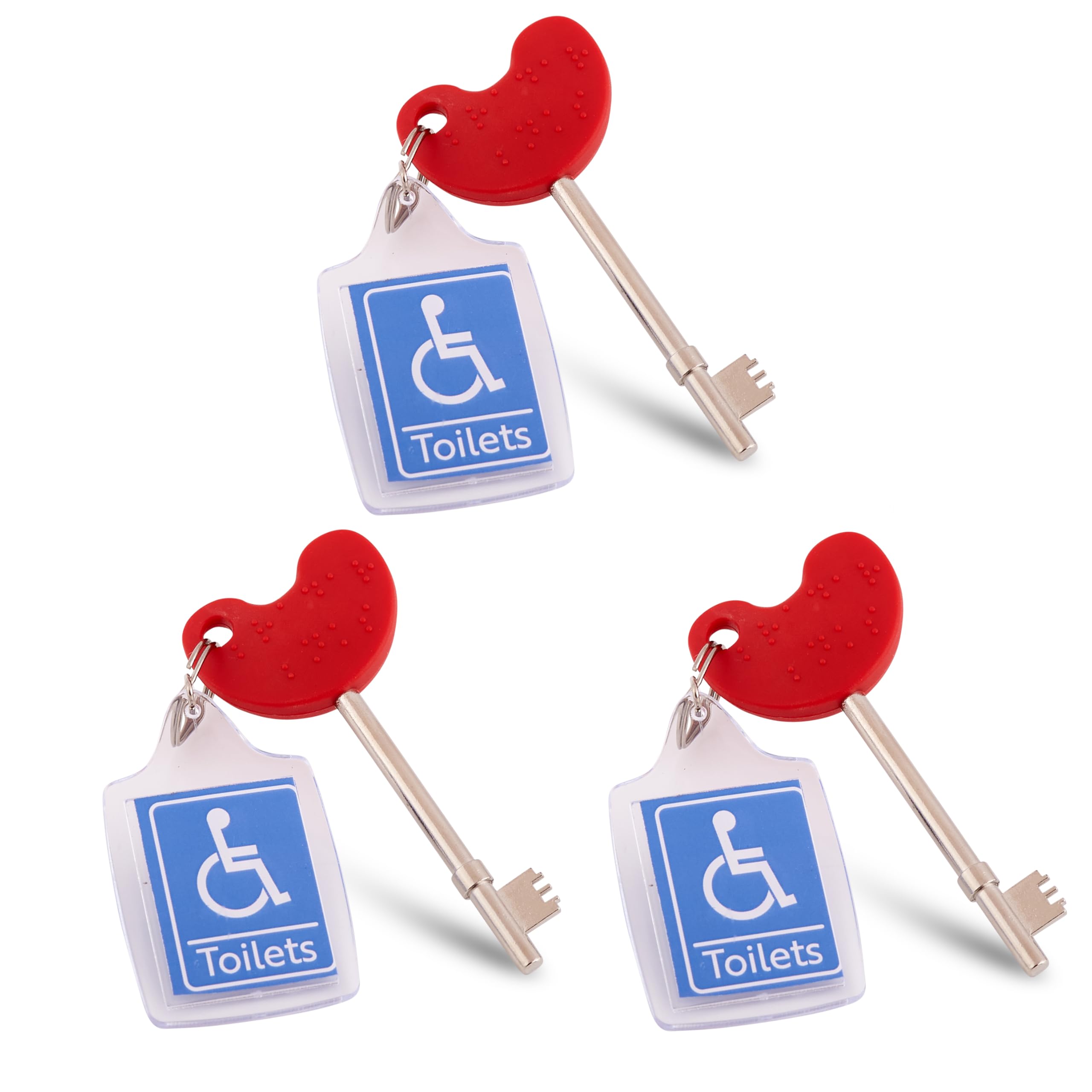 TruMed Red Radar Keys (3 Keys) for Disabled Toilet Access with Keyrings | Easy Turn Braille Bathroom Door Openers | for UK NKS Radar Lock Accessible Toilets
