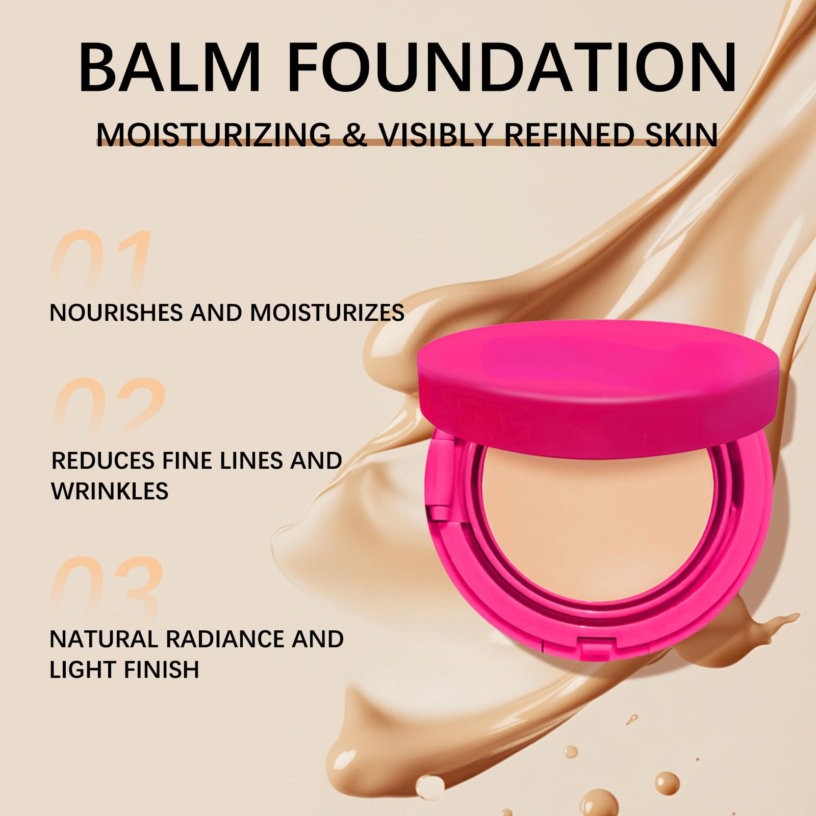 Peptide Bounce Balm Foundation,Natural Finish Blurs Fine Lines,Imperfections Hydrating Covering Face Foundation,Hydrating Moisturizing Lasting Makeup Balm,Smooths Texture All Type Skin(Natrual) - Image 3