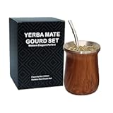LA FEE Yerba Mate Natural Gourd&sol;Egg Cup Set Brown &lpar;Original Traditional Mate Cup - 12 Ounces&rpar;&comma; Includes Yerba Mate Straw & Cleaning Brush&comma; Stainless Steel &vert; Double-Walled &vert; Easy to Clean