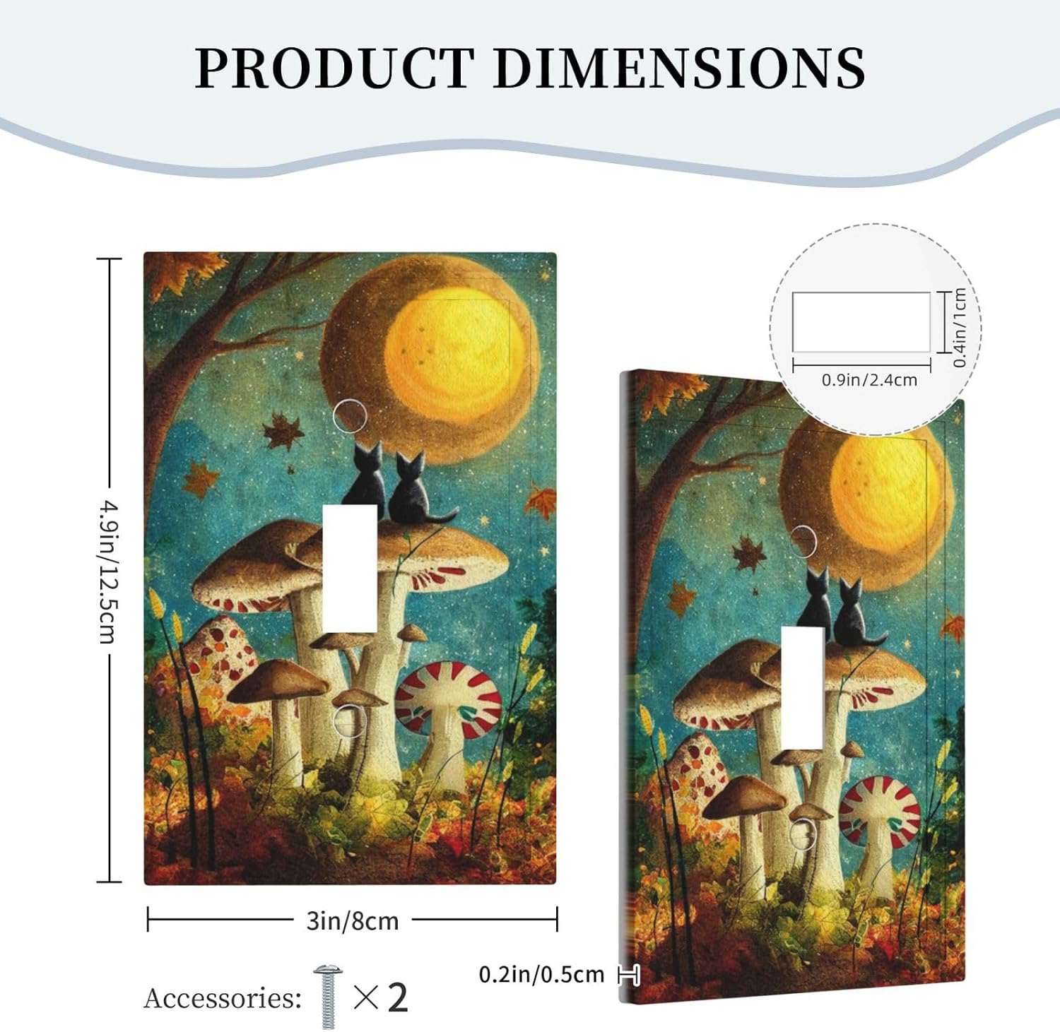 Decorative Art Light Switch Covers,1 Gang Single Toggle Duplex Outlet,Wall Plate,Switchplate Electrical Faceplate,Mushroom Cat image 5