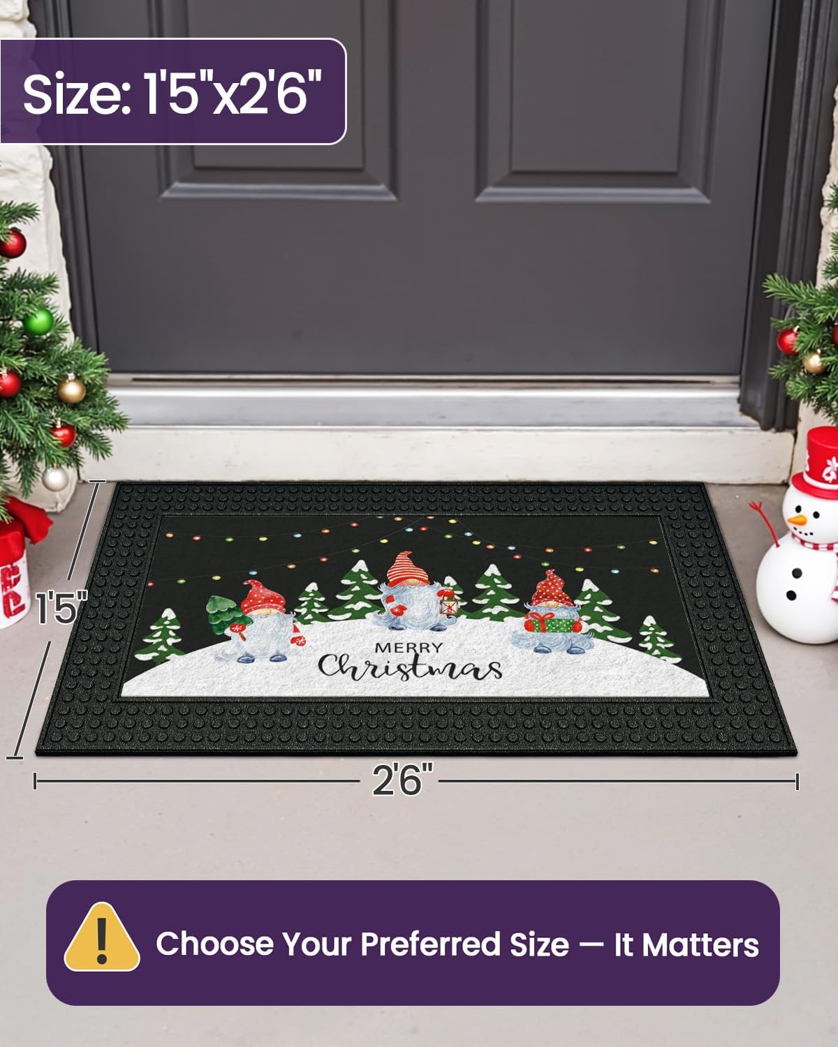 DEXI Merry Christmas Front Door Mat with Light & Music, 18x30 Heavy Duty Rubber Entrance Mat, Non Slip Indoor Outdoor Xmas Welcome Doormat for Entryway, Black and White 1'6" x 2'6" (Rectangular) Black and White