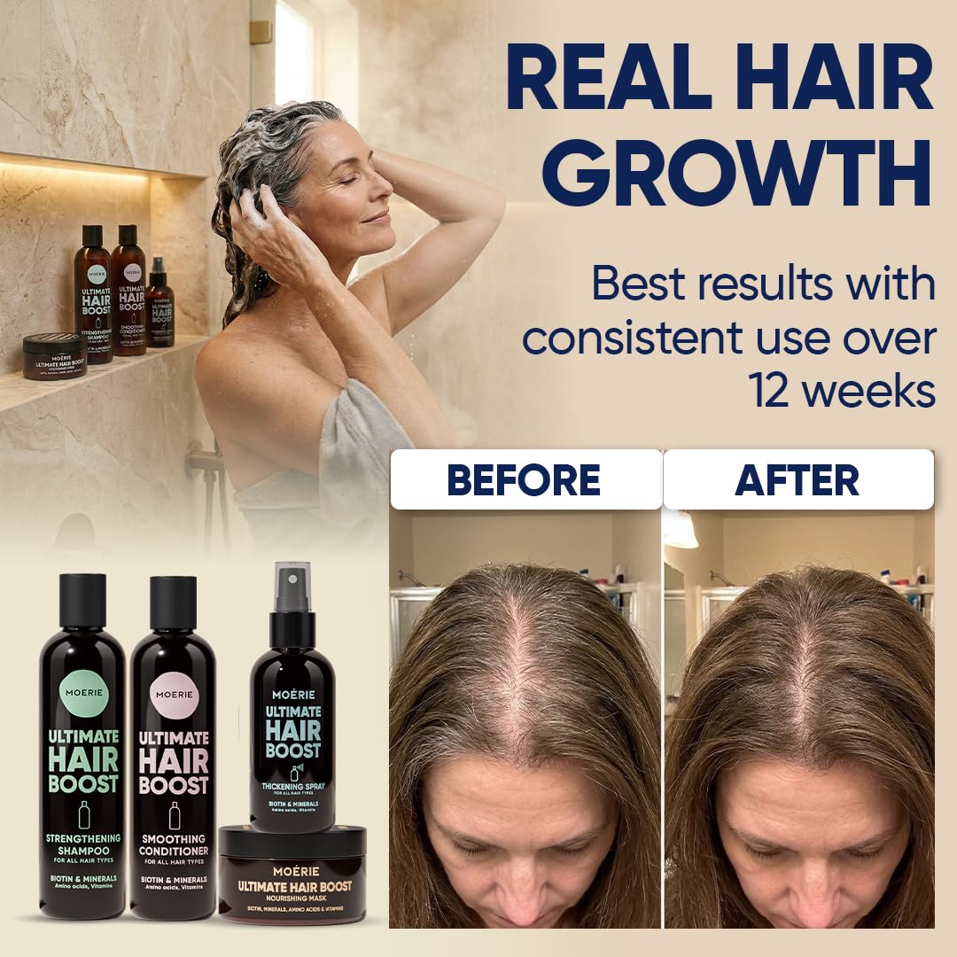 Moerie Pack Méga Minéral - Shampoing, Après-Shampoing, Masque et Spray Capillaire - Soin Ultime Pour des Cheveux Plus Longs, Épais et Volumineux - Produits Végans, Sans Paraben ni Silicone