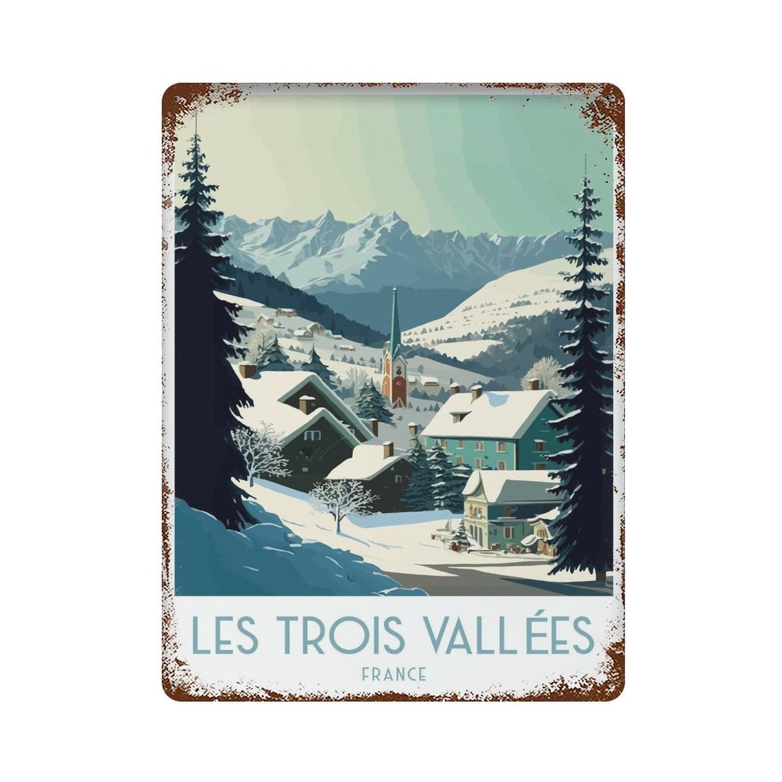 xiaoxiaoshen Les Trois Vallées Ski Resort Courchevel French Alps Travel Three Valleys 3 Wall Decor Art Metal Tin Poster Modern Home Decor Art Home Bar Shop Decorations Vintage Sign 40x30cm