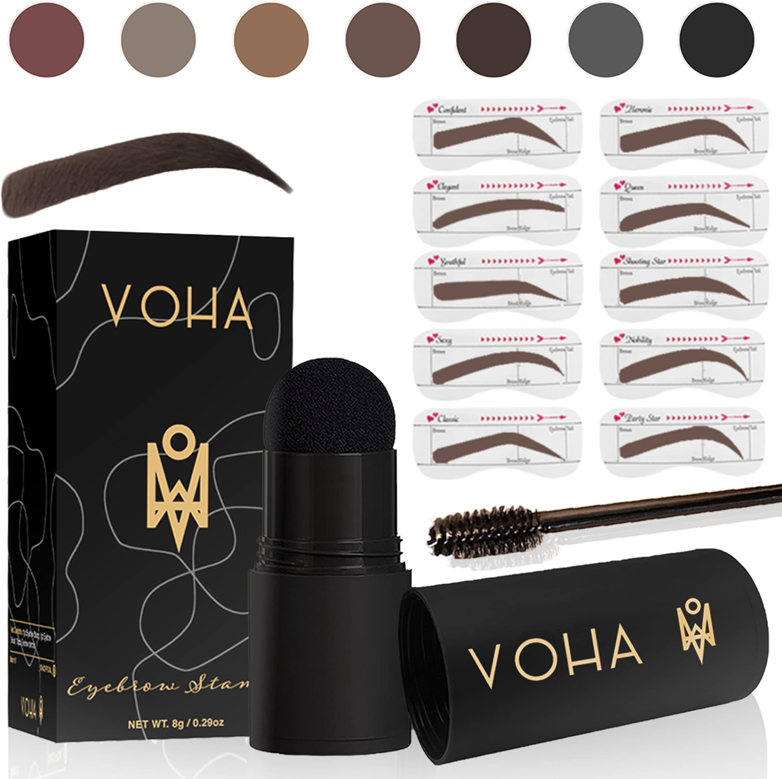 Eyebrow Stamp Stencil Kit, Eyebrow Stencil Kit, Brow Stamp Kit, Brow Shaping Kit, Perfect Brow Stencil and Stamp, Reusable Thin and Thick Stencils, Lasting Waterproof Natural Powder (Black Brown)