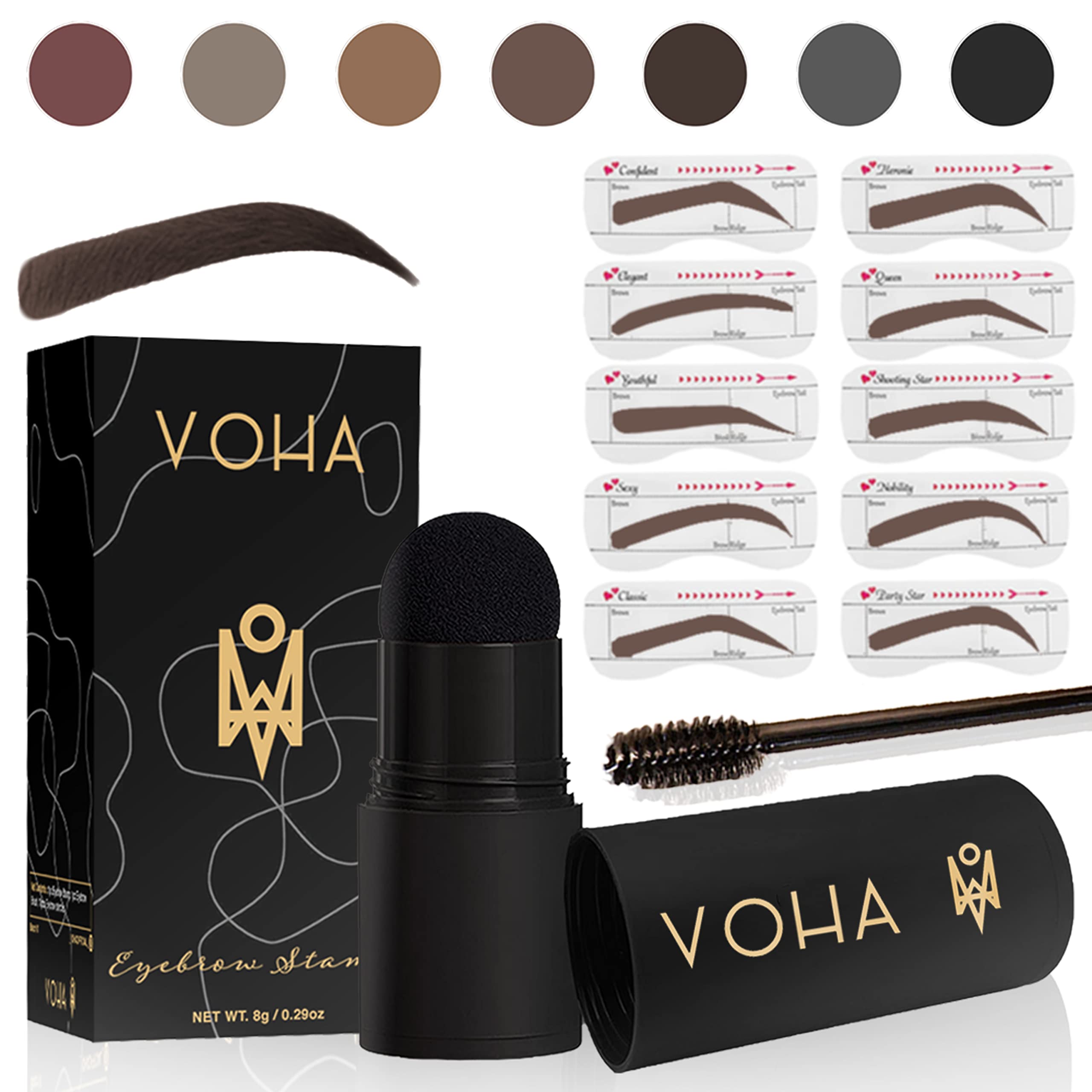 Eyebrow Stamp Stencil Kit, Eyebrow Stencil Kit, Brow Stamp Kit, Brow Shaping Kit, Perfect Brow Stencil and Stamp, Reusable Thin and Thick Stencils, Lasting Waterproof Natural Powder (Black Brown)